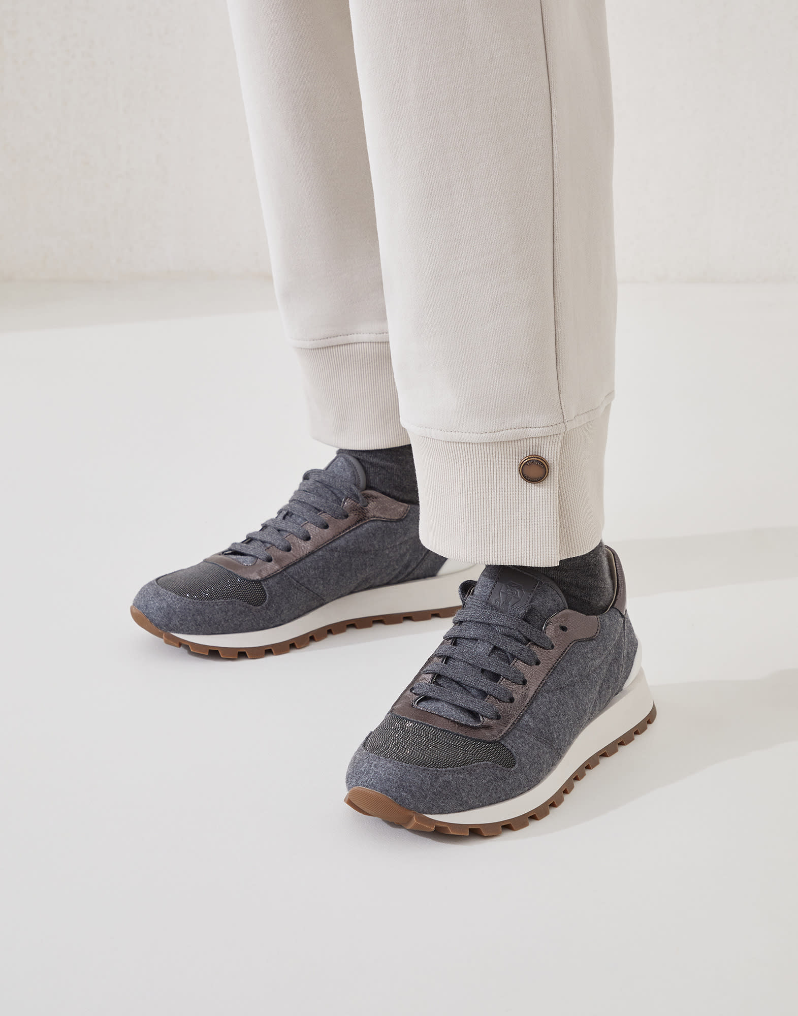 Flannel runners with monili Lead Woman - Brunello Cucinelli