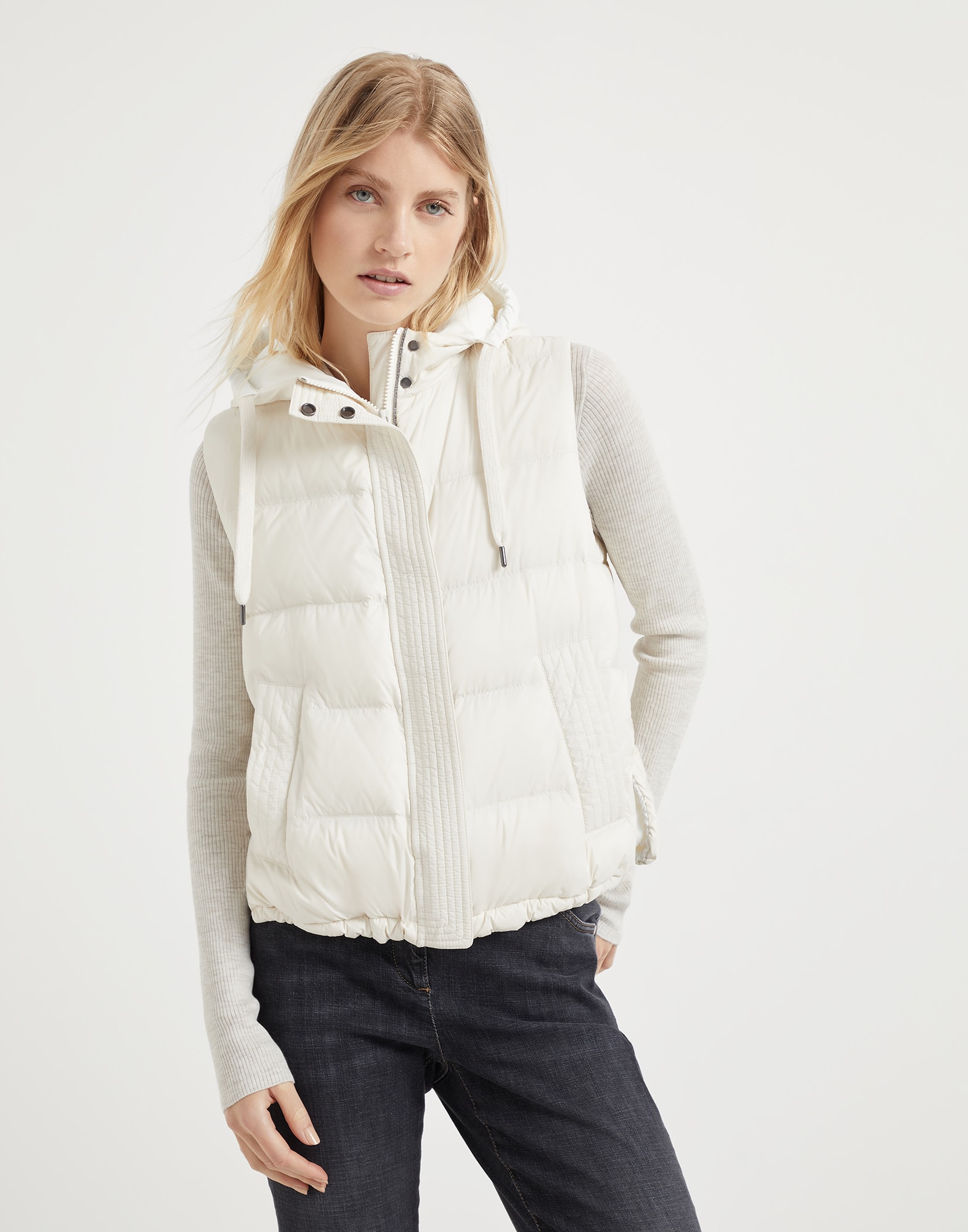 Piumino senza maniche in nylon Latte Donna - Brunello Cucinelli