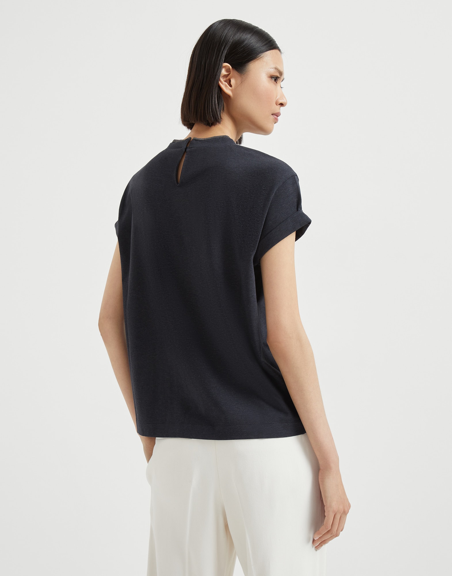 T-shirt with Precious Faux Layering for Woman in Anthracite T-shirt with Precious Faux Layering for Woman in Anthracite