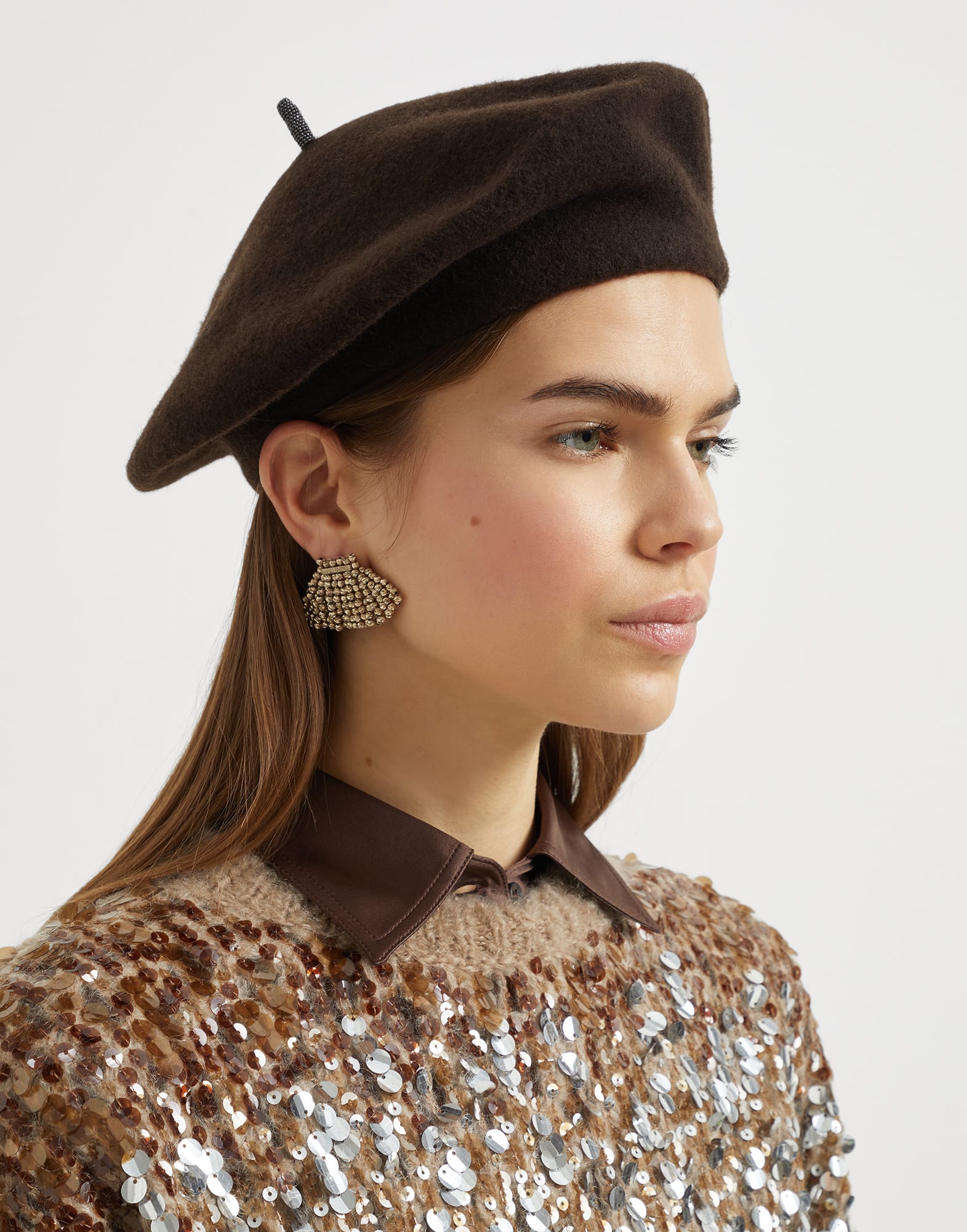 Wool beret Cocoa Woman - Brunello Cucinelli