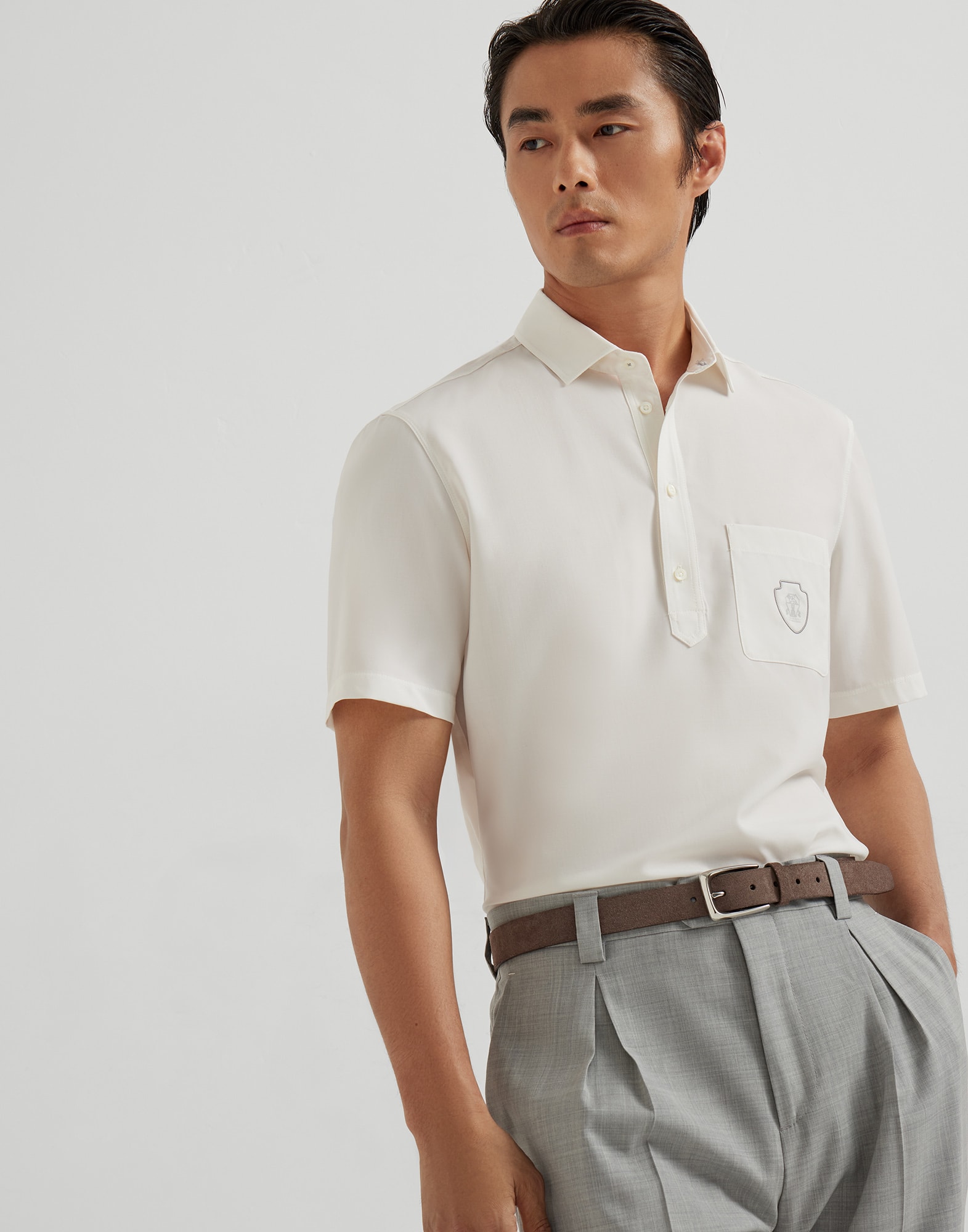 Polo with pocket and logo White Man - Brunello Cucinelli