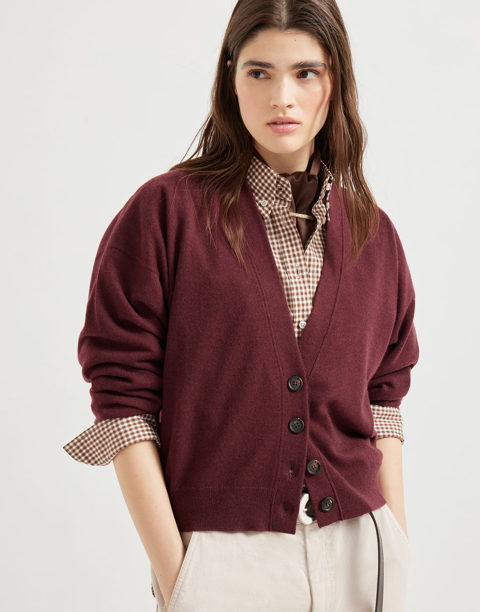 Cashmere cardigan Amaranth Woman - Brunello Cucinelli