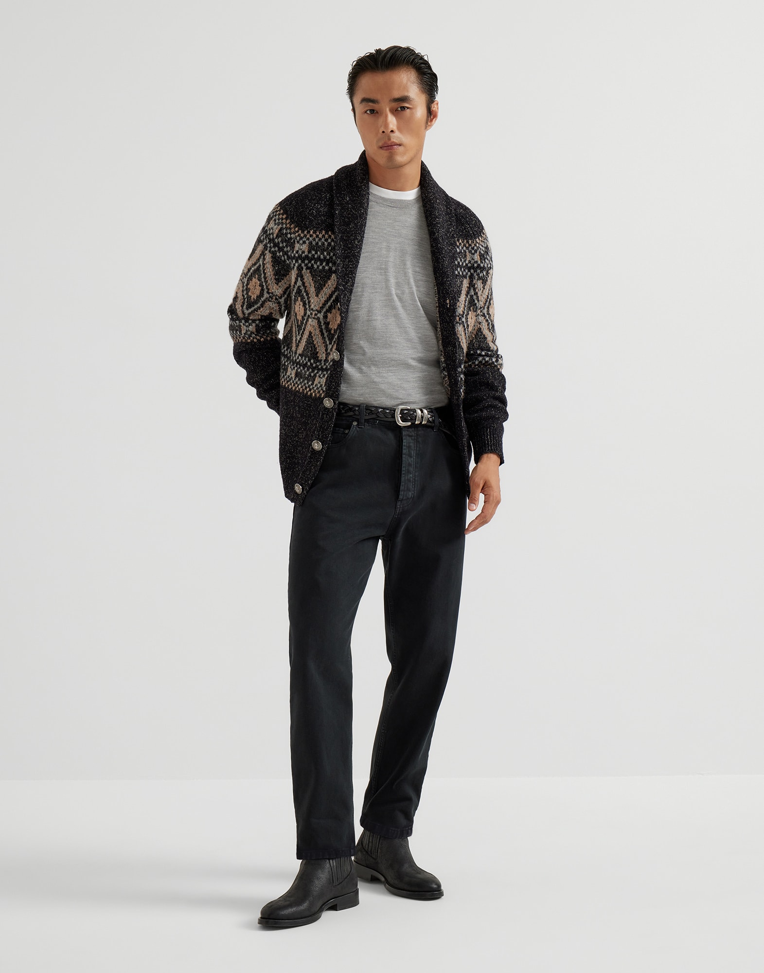 Brunello Cucinelli ブラックセーター 肘パッチ付き サイズ:M Brunello Cucinelli ブラックセーター 肘パッチ付き サイズ:M