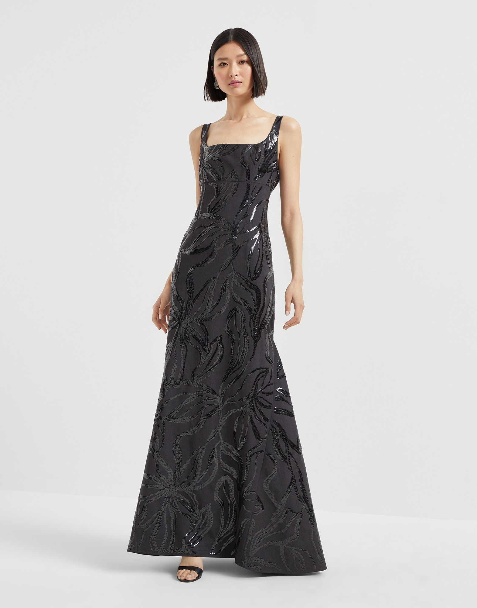 Couture dress with dazzling embroidery Lignite Grey Woman - Brunello Cucinelli
