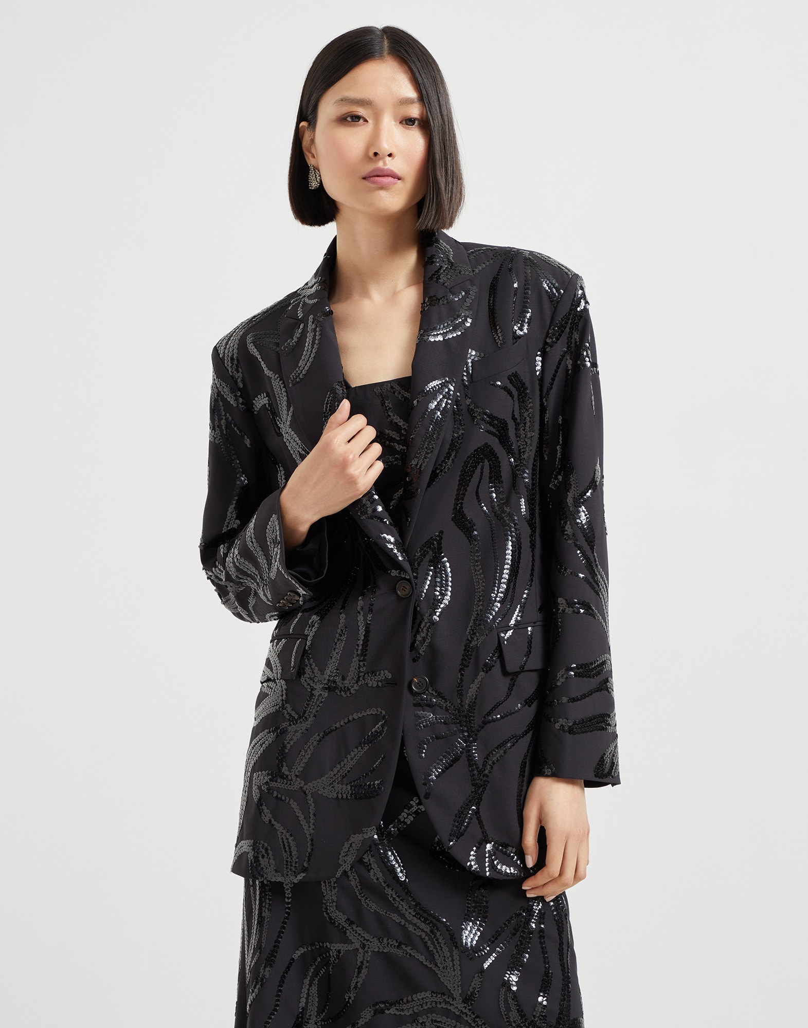 Giacca Dazzling Floral Embroidery Nero Donna - Brunello Cucinelli