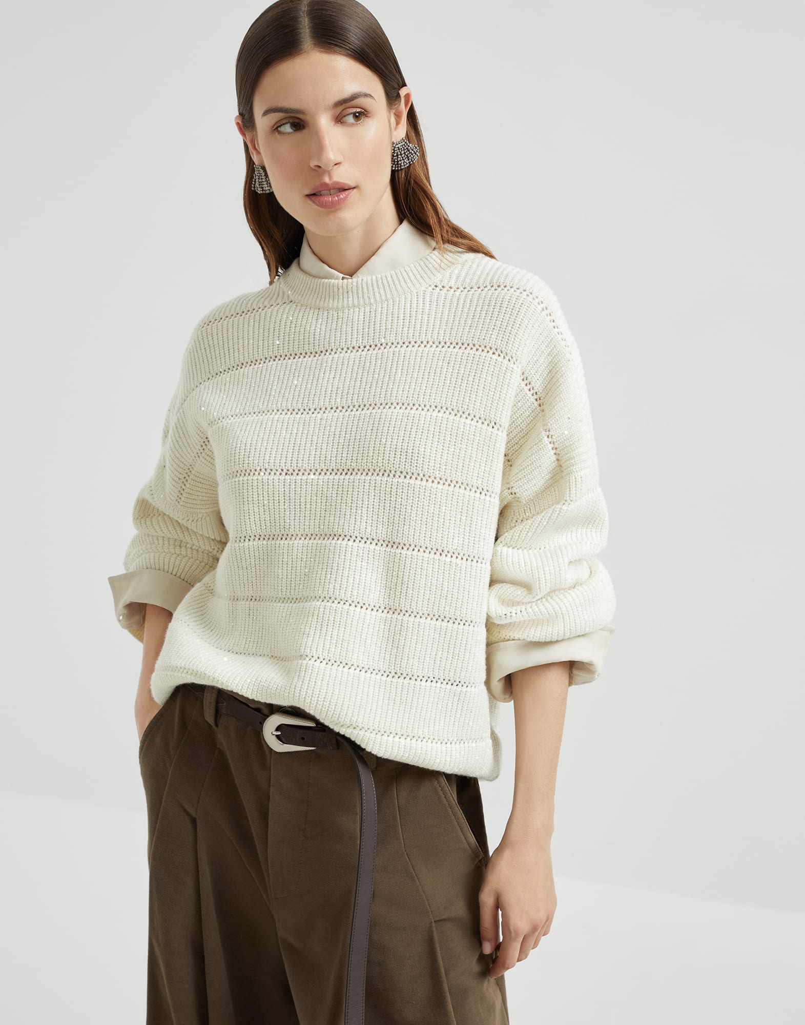 Dazzling sweater with openwork stripes Butter Woman - Brunello Cucinelli