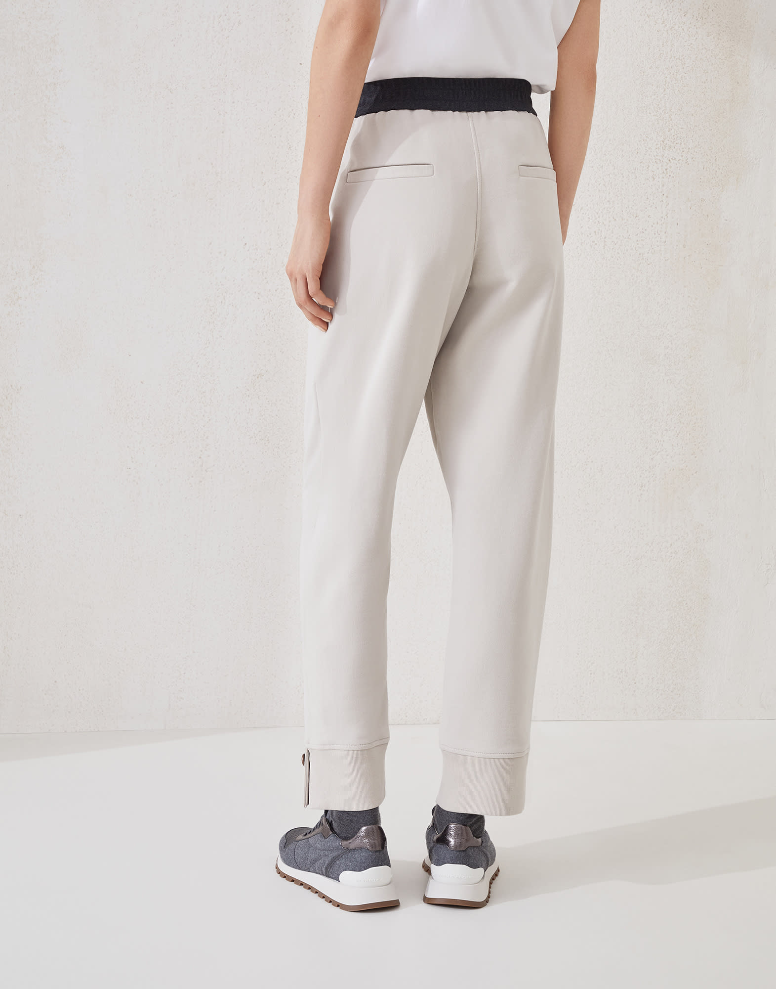 Smooth French terry trousers Cool Beige Woman - Brunello Cucinelli