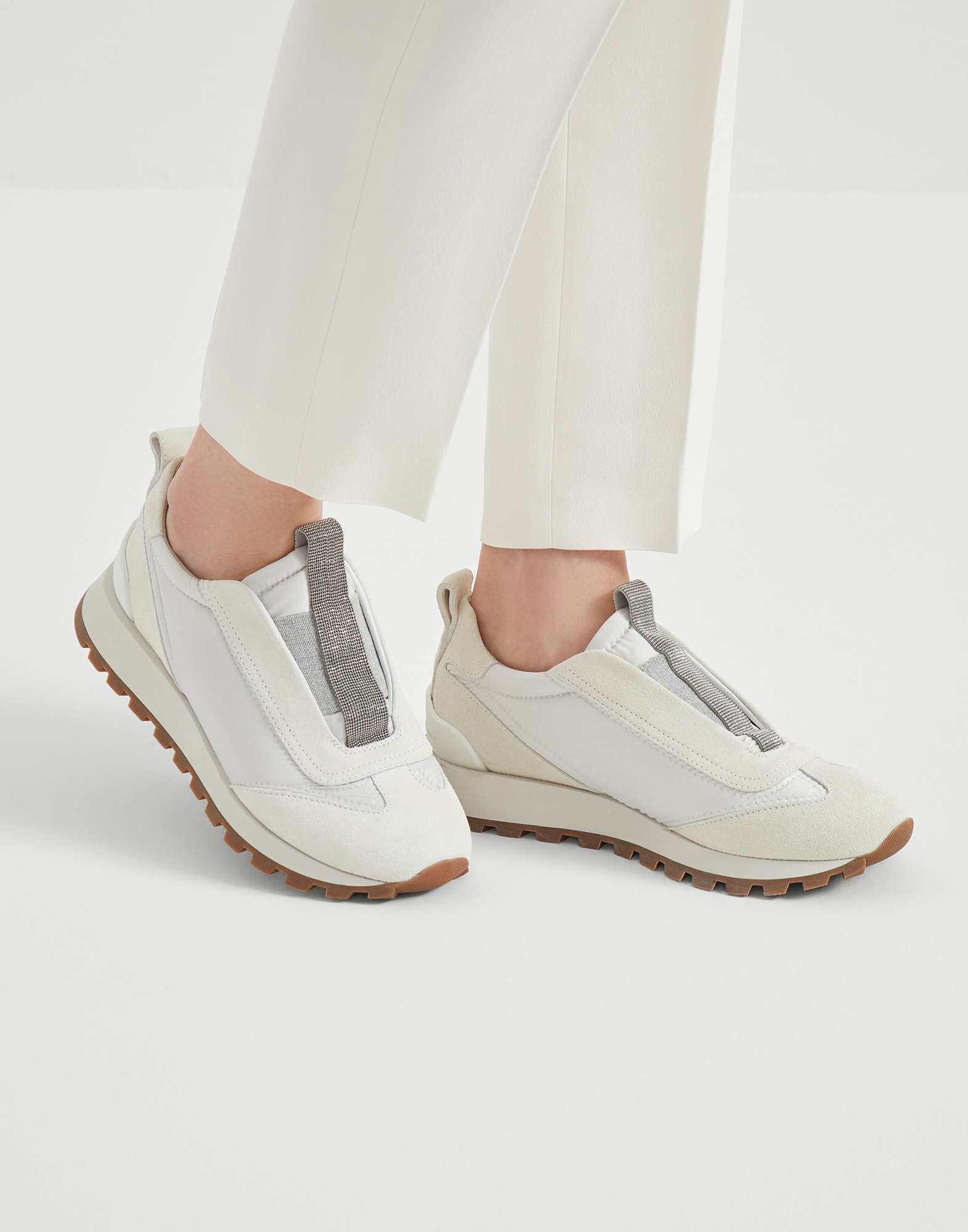 Chaussures de running en daim Blanc Femme - Brunello Cucinelli
