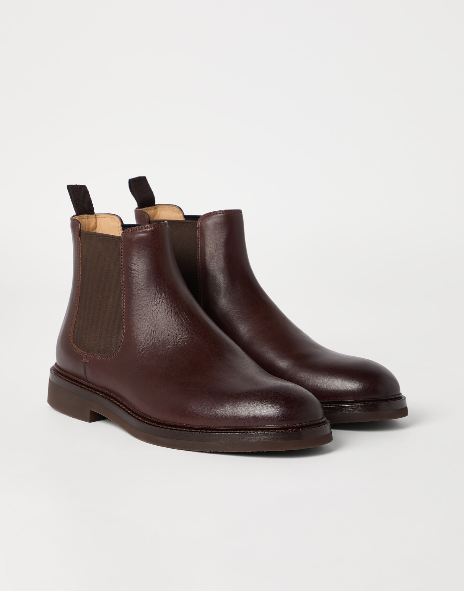 Botines Chelsea de piel de becerro Ámbar Oscuro Ahumado Hombre - Brunello Cucinelli