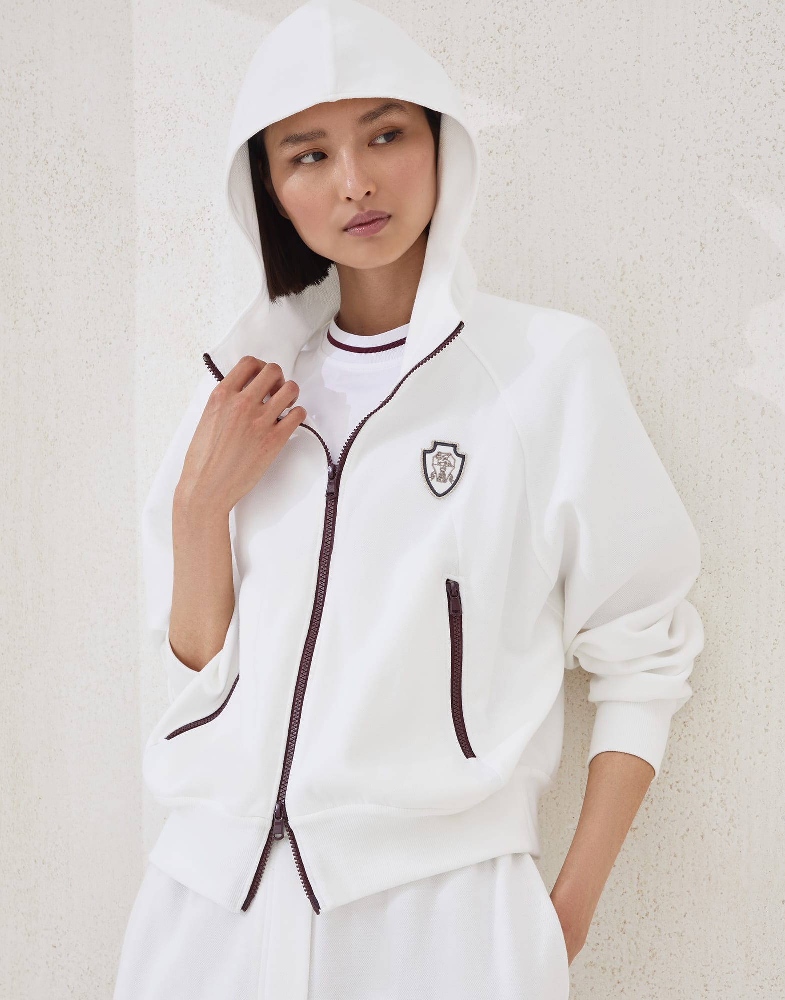 Pique Sweatshirt with logo for Woman in White | Brunello Pique Sweatshirt with logo for Woman in White | Brunello