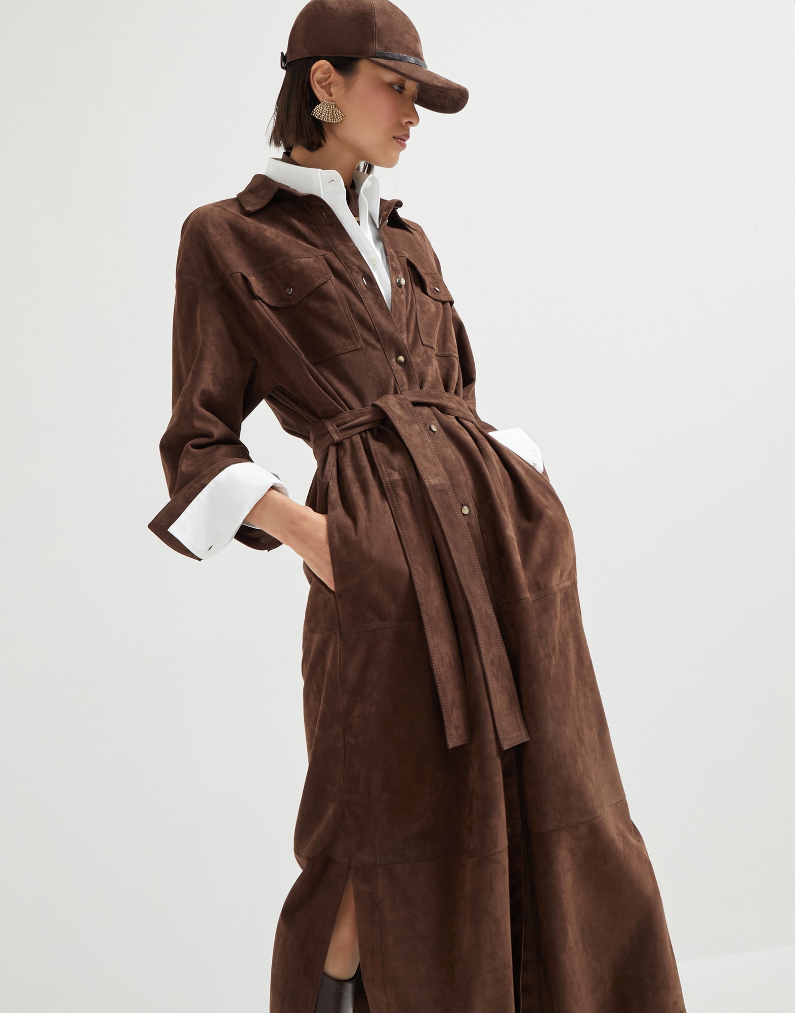 Suede shirt dress Rust Brown Woman - Brunello Cucinelli
