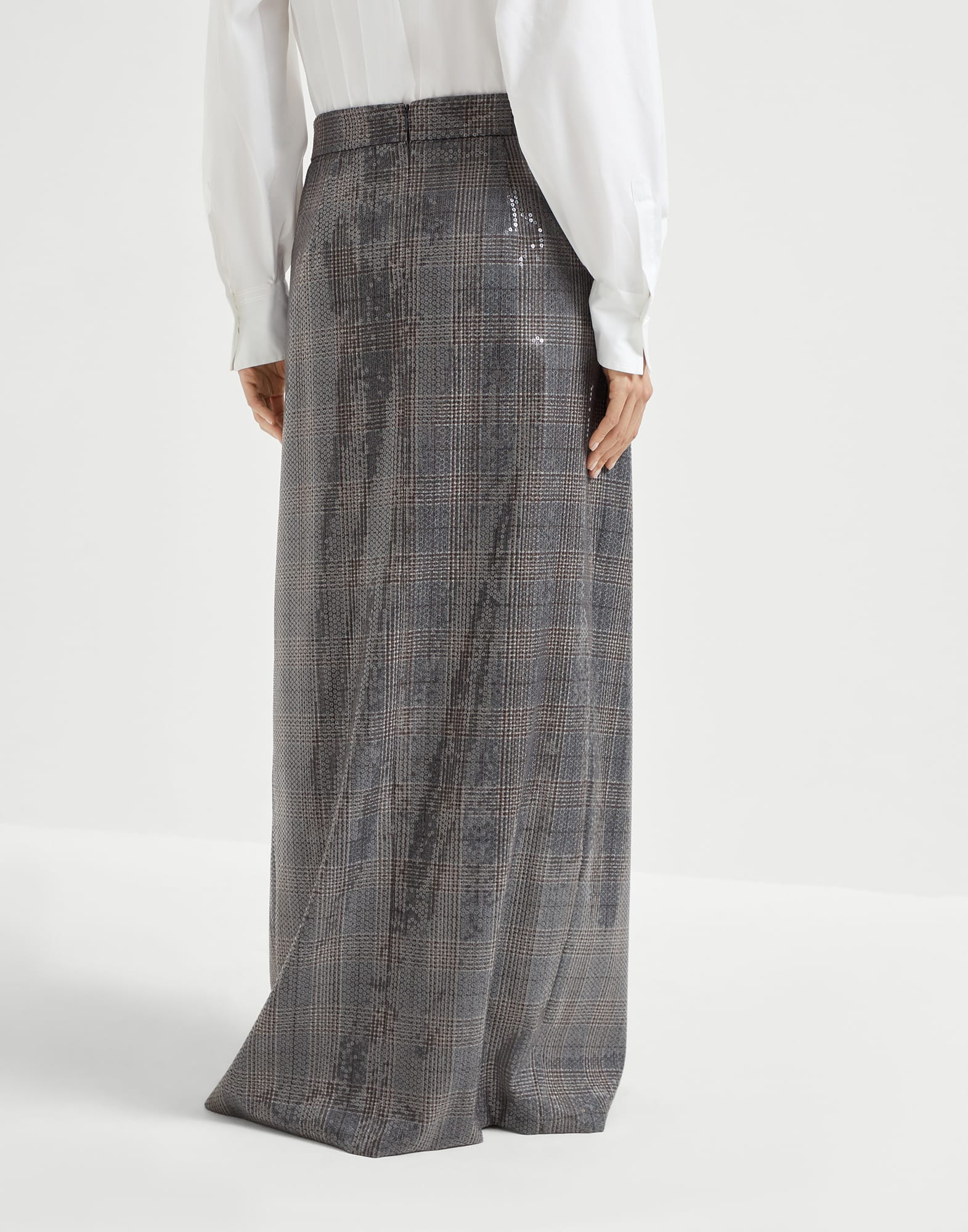 Prince of wales skirt with embroidery Anthracite Woman - Brunello Cucinelli