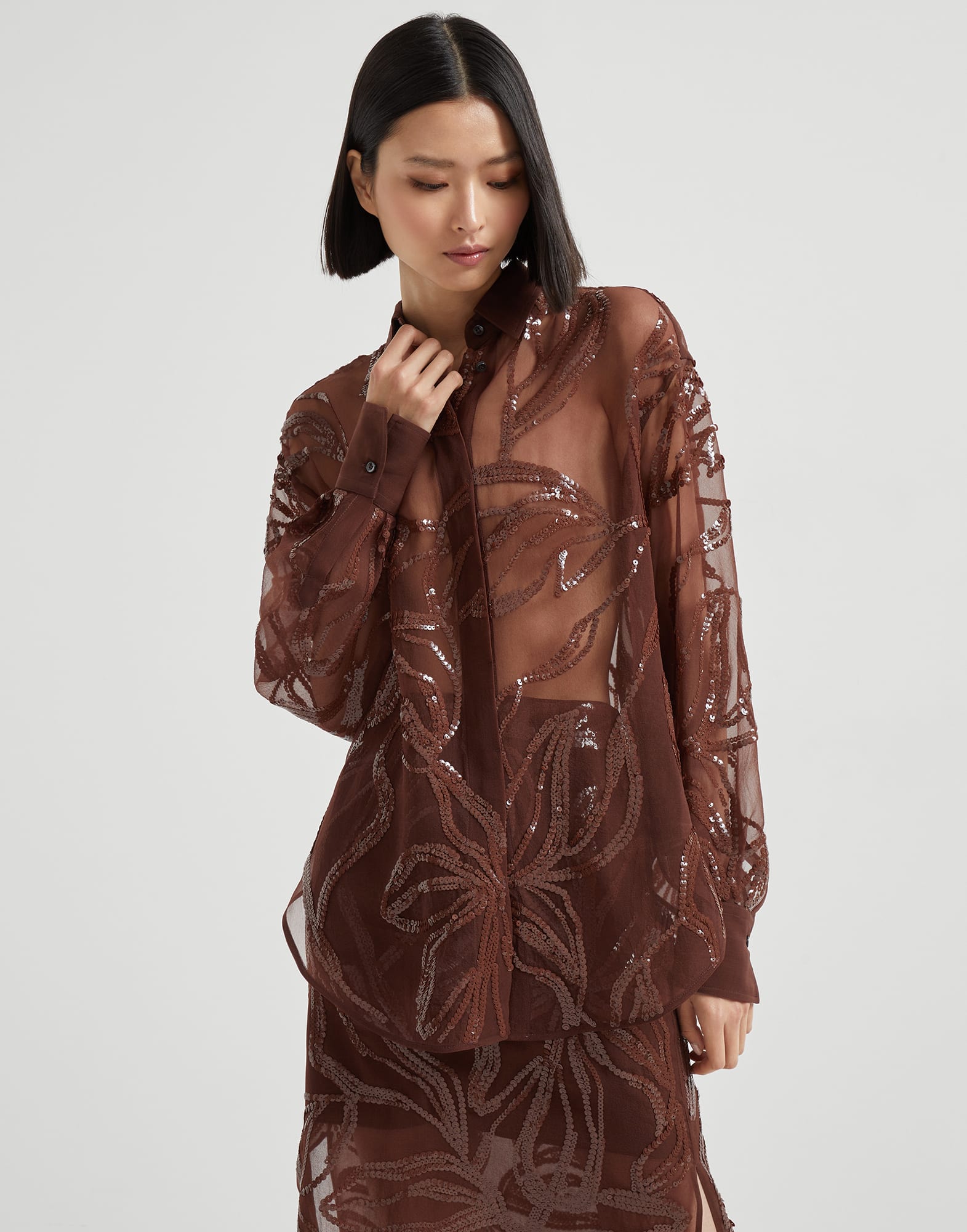 ダズリングフローラルエンブロイダリーシャツ ヘンナ レディース - Brunello Cucinelli