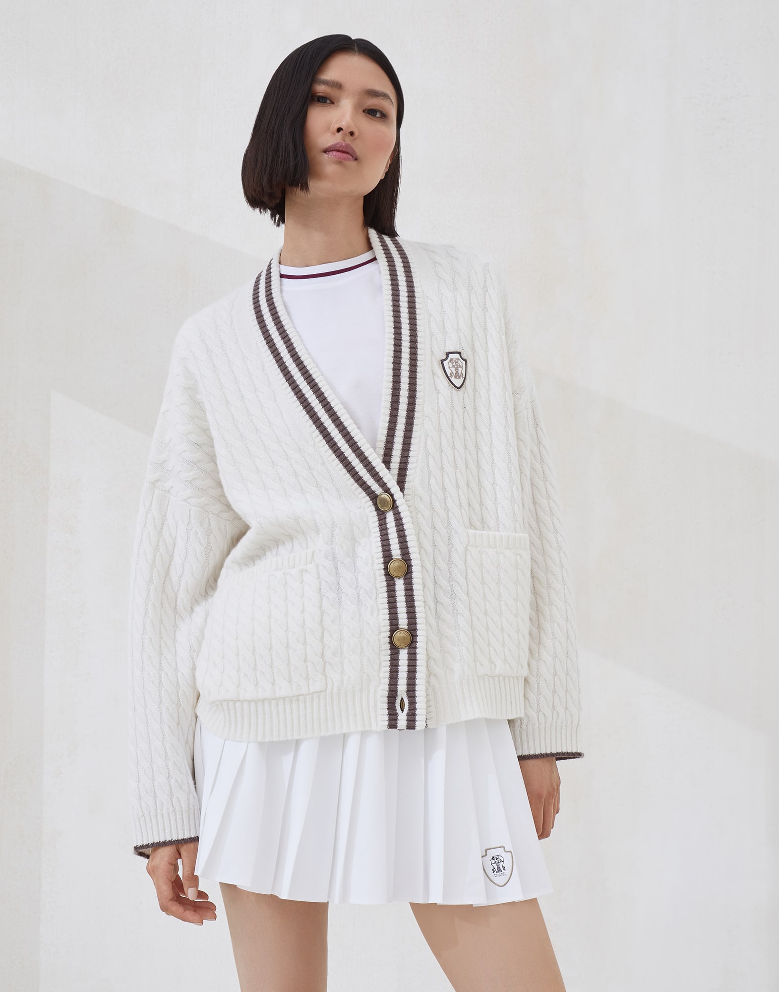 Cashmere cardigan with logo Panama Woman - Brunello Cucinelli