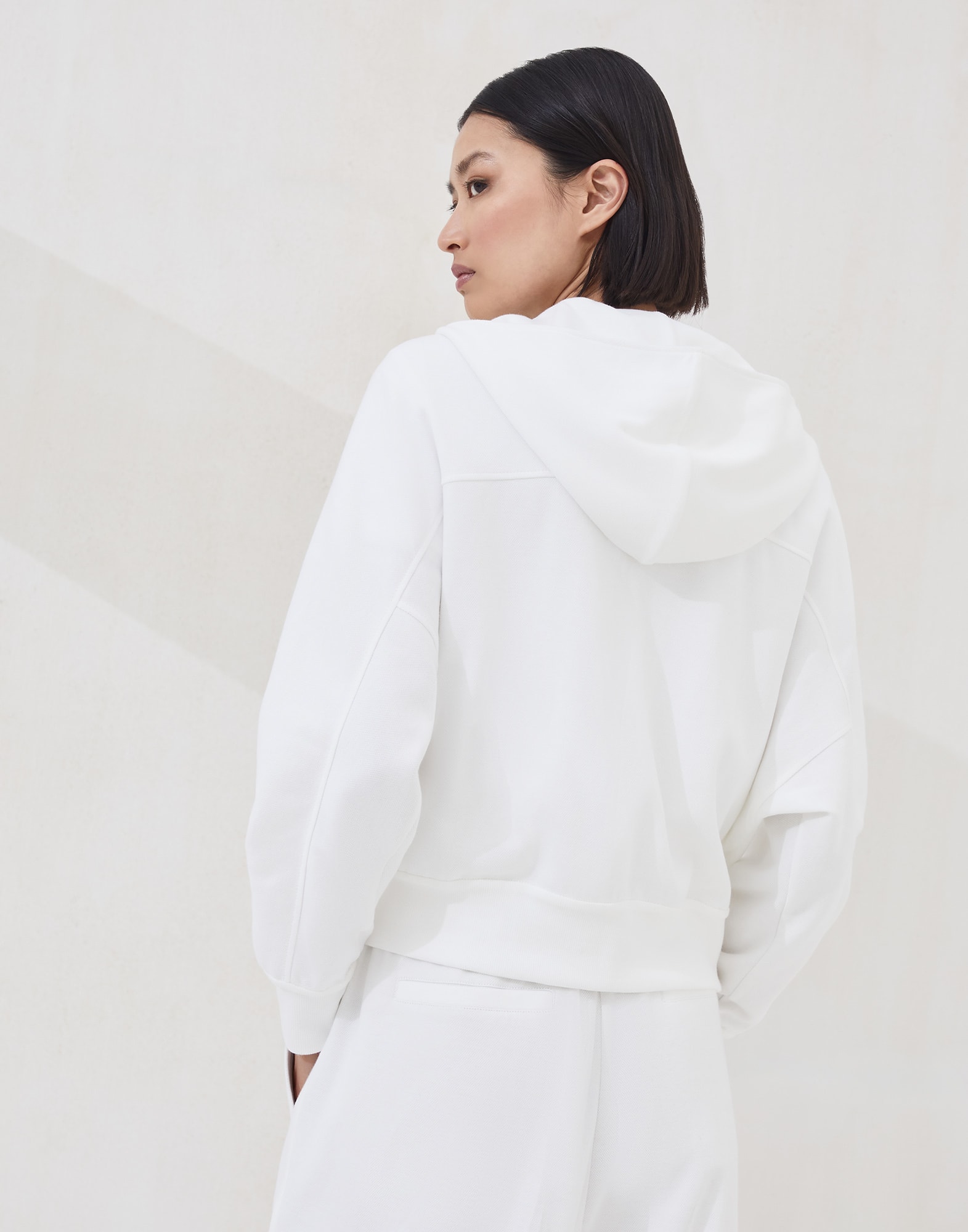 Pique Sweatshirt with logo for Woman in White | Brunello Pique Sweatshirt with logo for Woman in White | Brunello