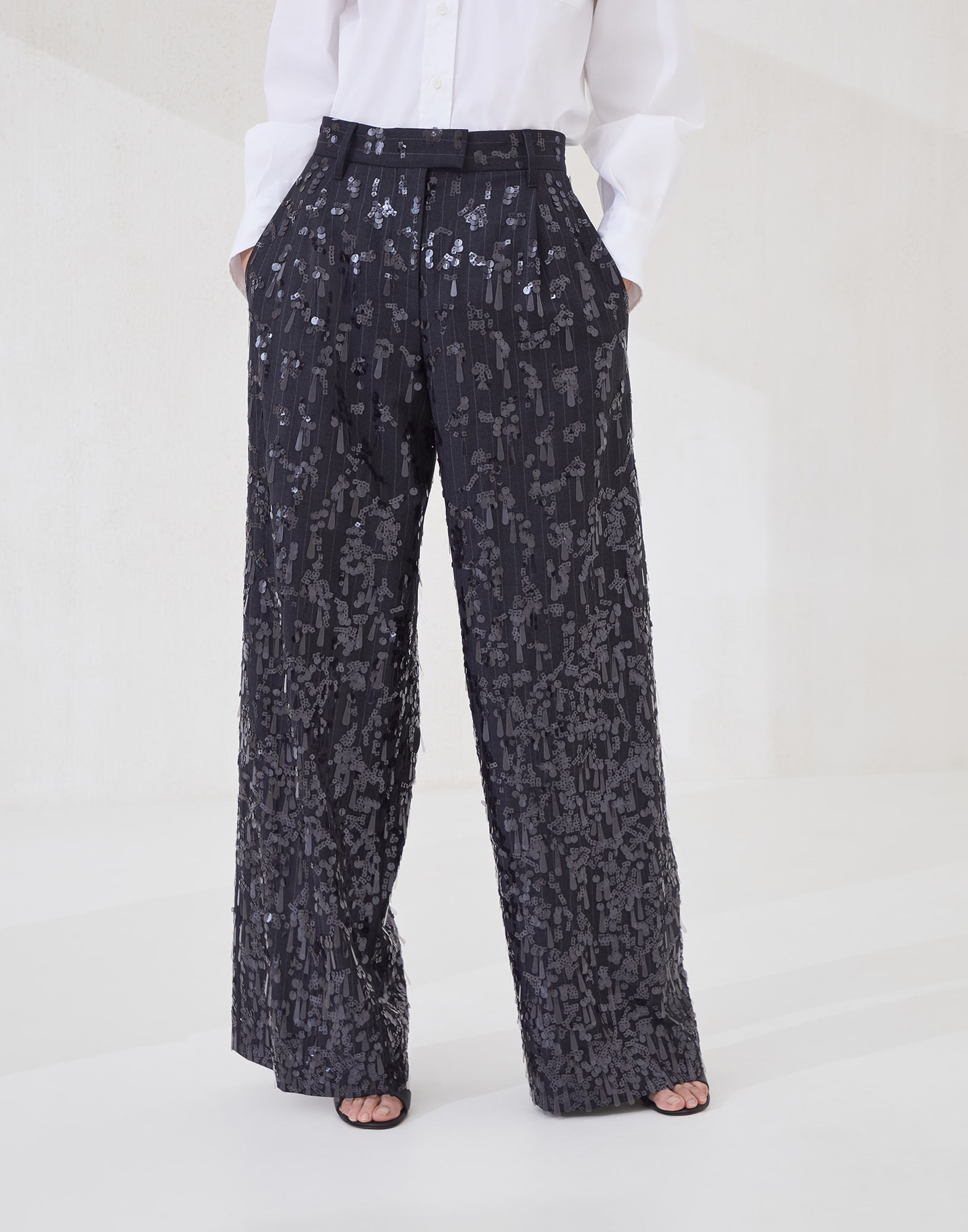 スイングドロップス刺繍 ルーズトラウザーズ チャコールグレー レディース - Brunello Cucinelli