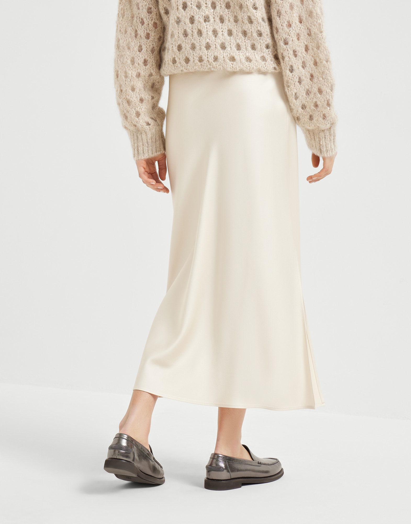 Satin cady fluid pencil skirt Beige Silk Woman - Brunello Cucinelli