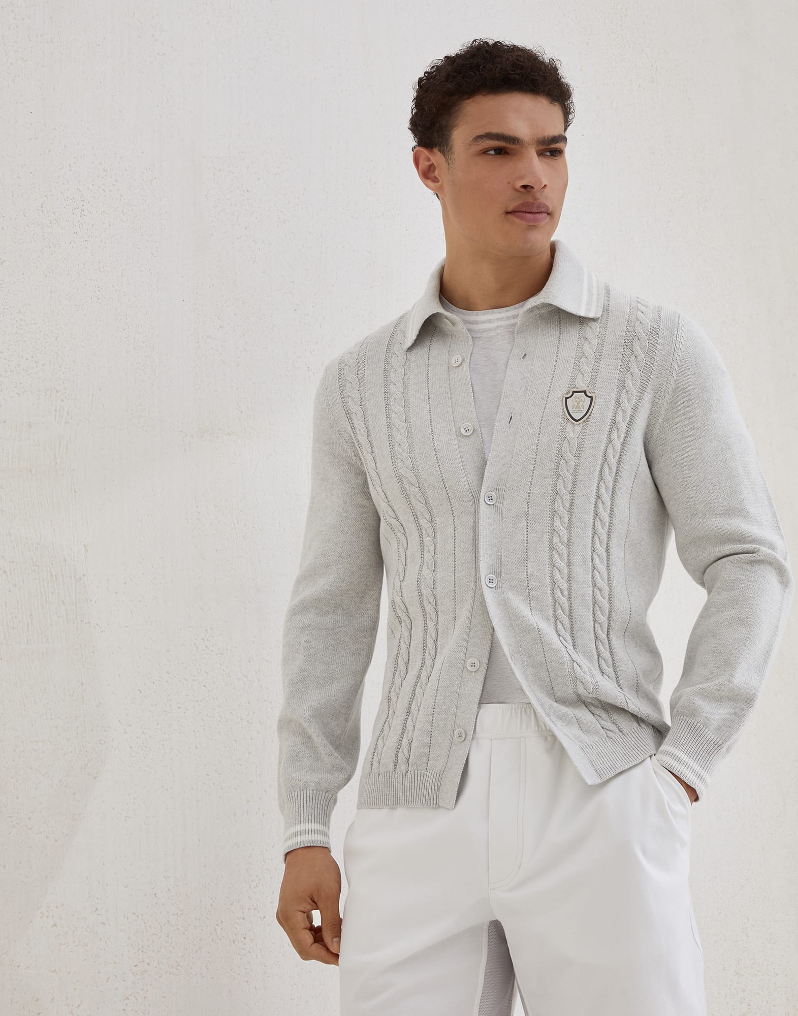 针织衬衫 雾白 男款 - Brunello Cucinelli