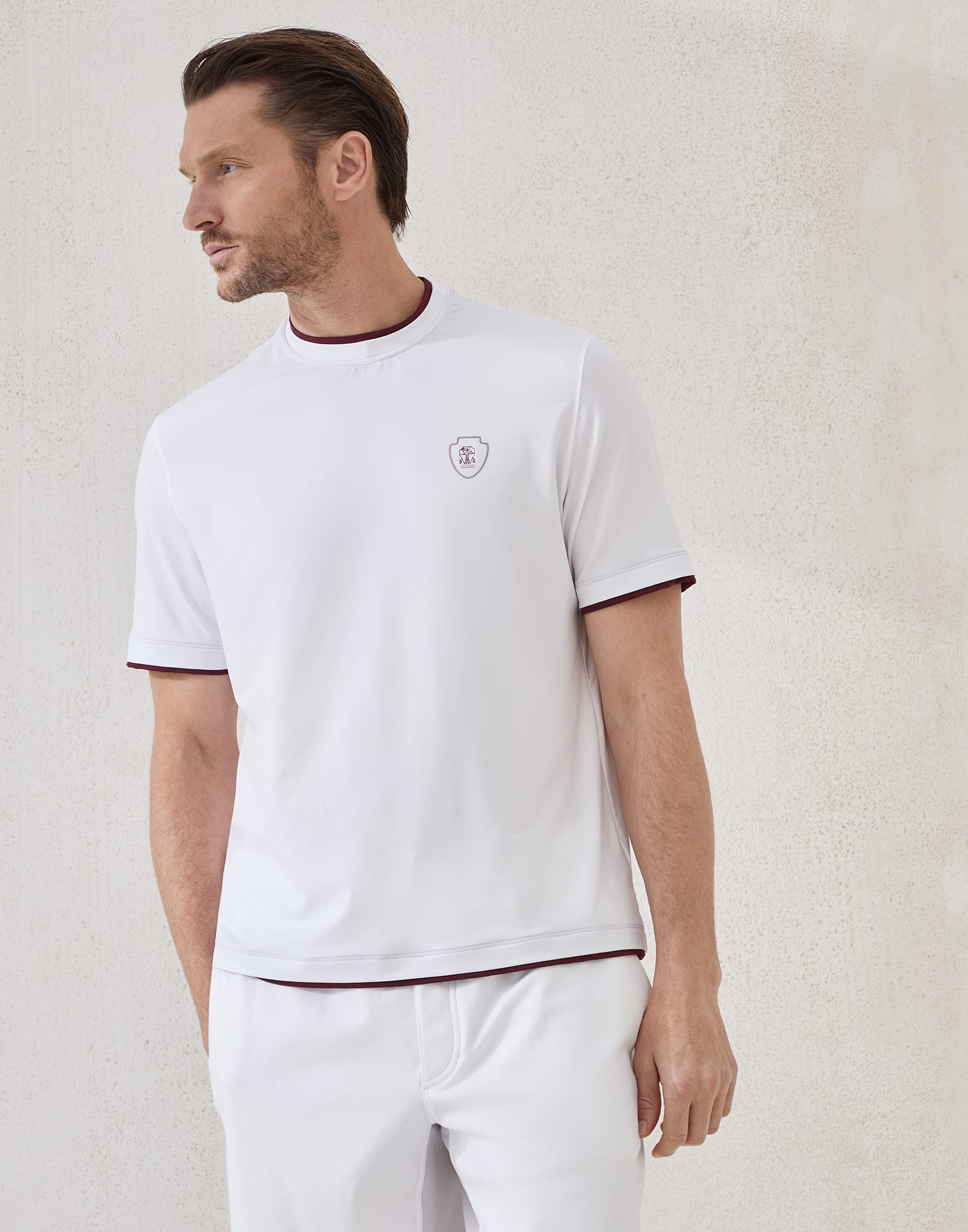 T-shirt with faux-layering White Man - Brunello Cucinelli