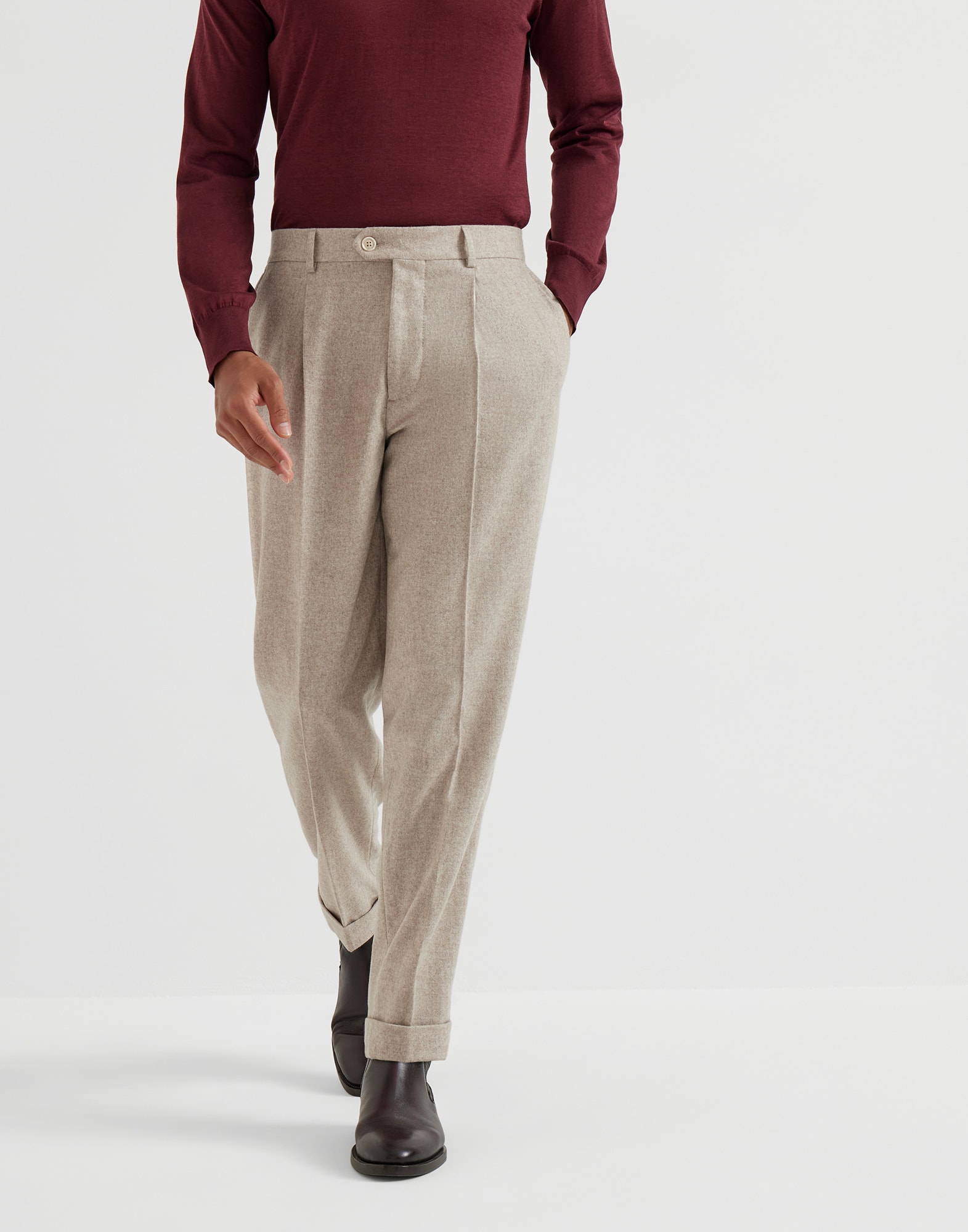 タック入り レジャーフィット トラウザーズ ベージュ メンズ - Brunello Cucinelli
