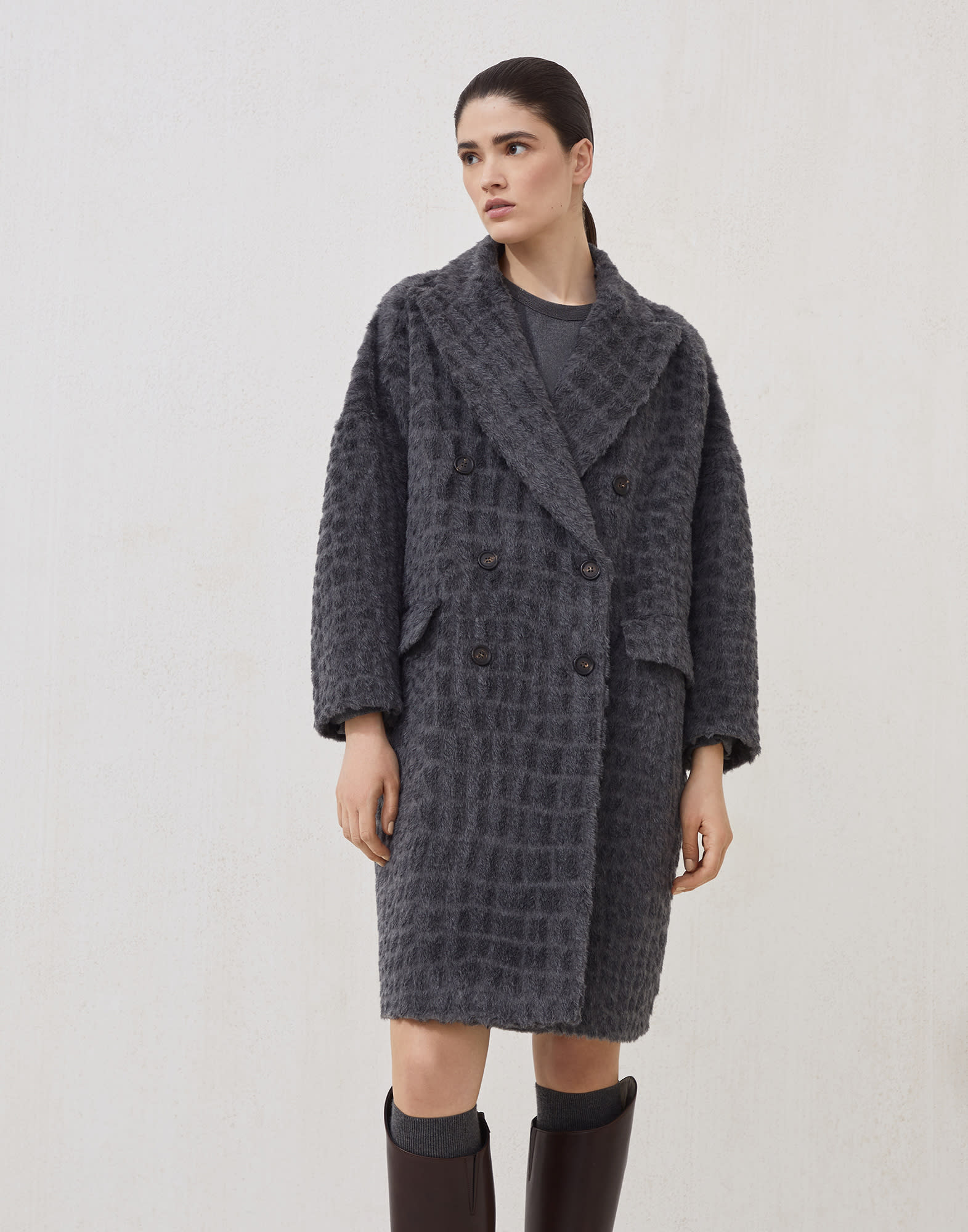 Cappotto Croc Jacquard Antracite Donna - Brunello Cucinelli