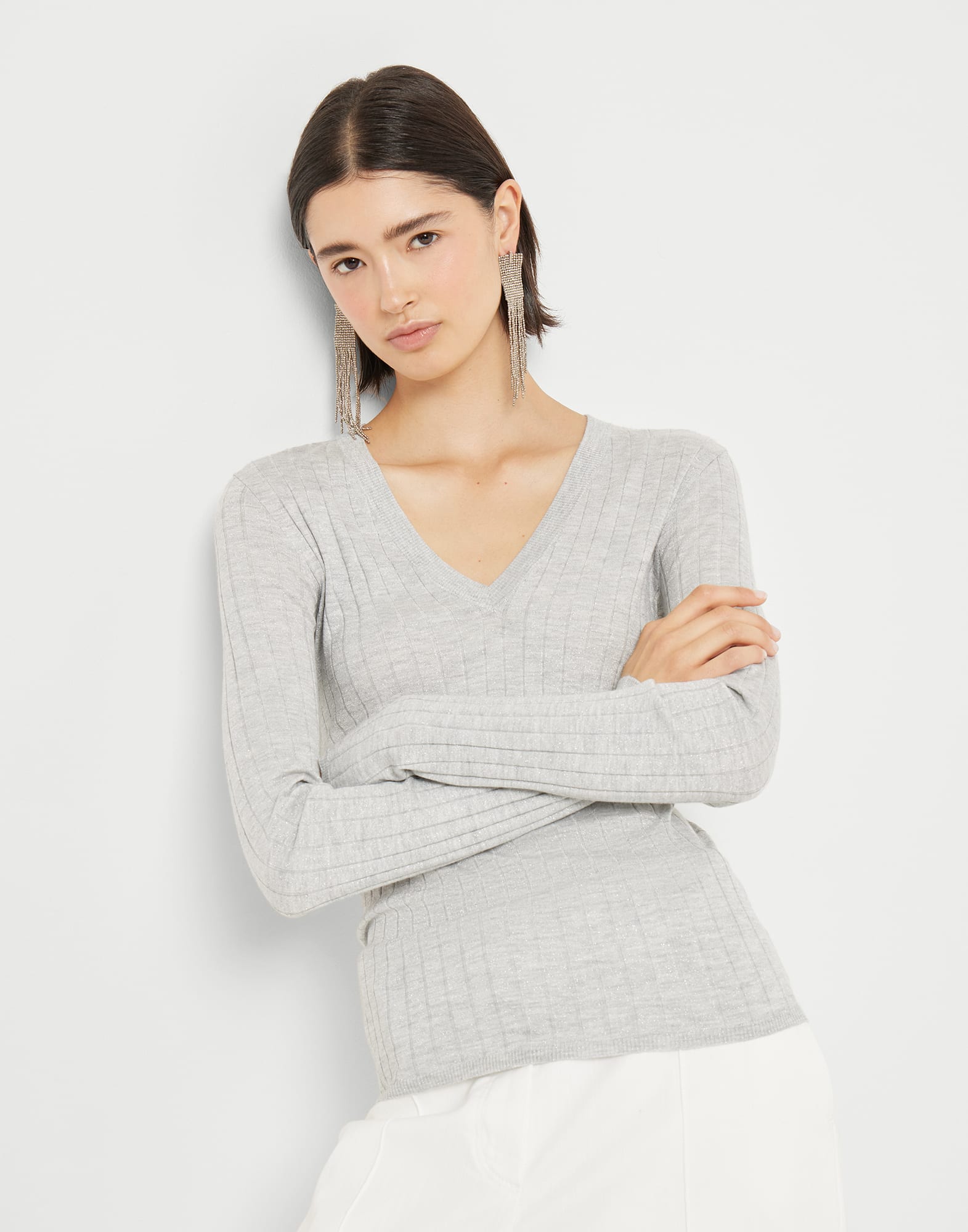 Cashmere and silk Sparkling sweater Pebble Woman - Brunello Cucinelli