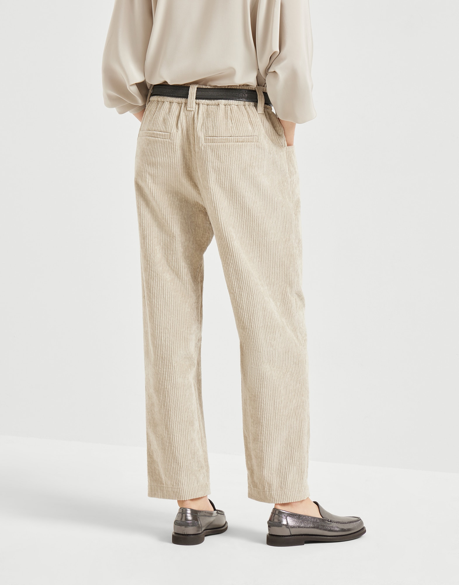 Corduroy Baggy trousers Cool Beige Woman - Brunello Cucinelli