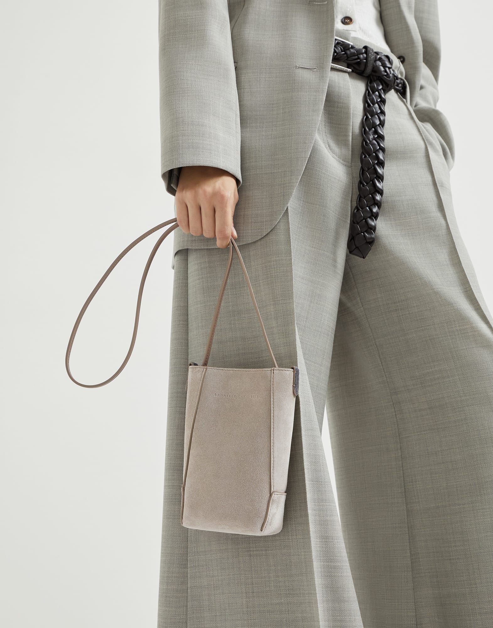 Suede BC Duo phone holder Beige Woman - Brunello Cucinelli