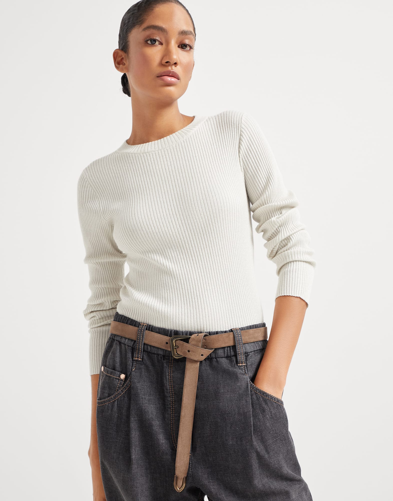 Ceinture en daim Marron Clair Femme - Brunello Cucinelli