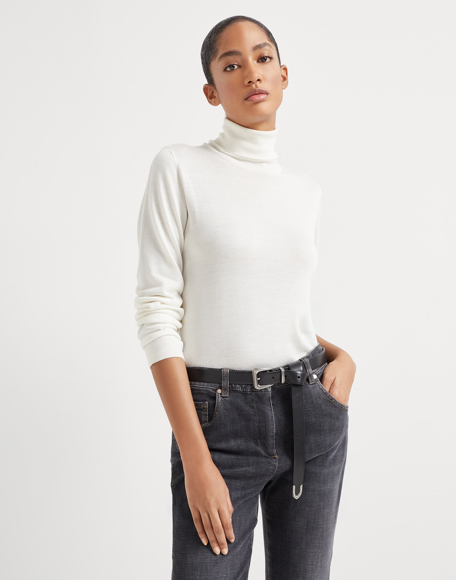 Ceinture en cuir de vachette avec Monile Noir Femme - Brunello Cucinelli