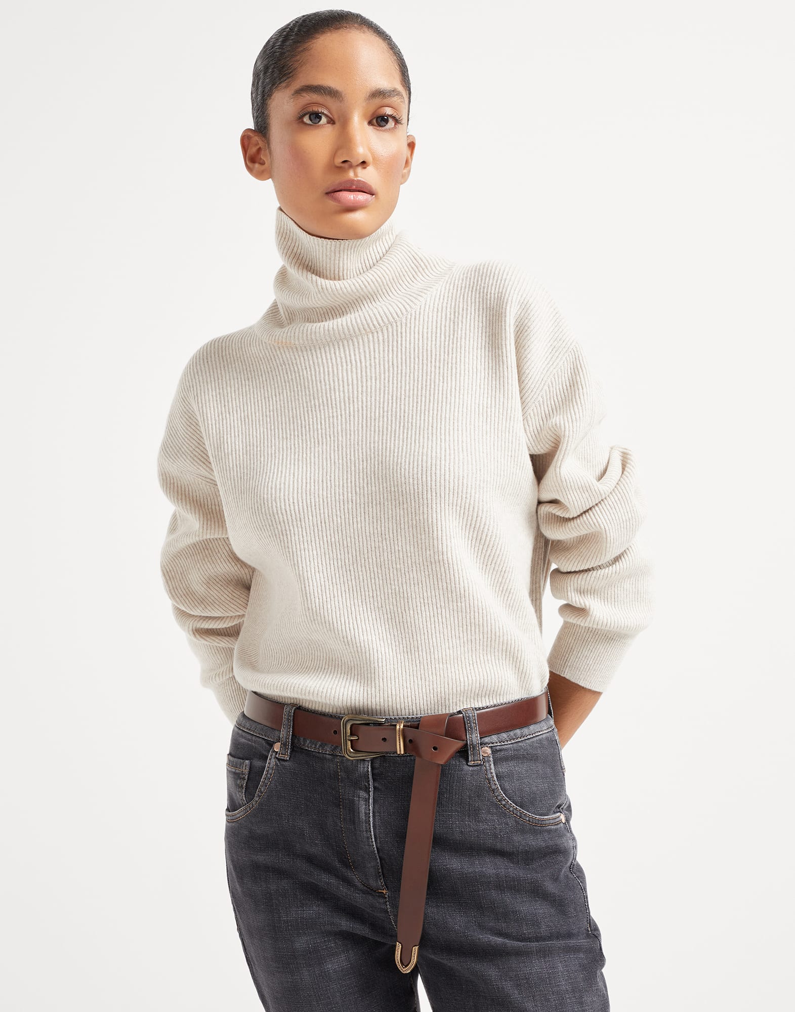 Ceinture en cuir de vachette avec Monile Marron Femme - Brunello Cucinelli