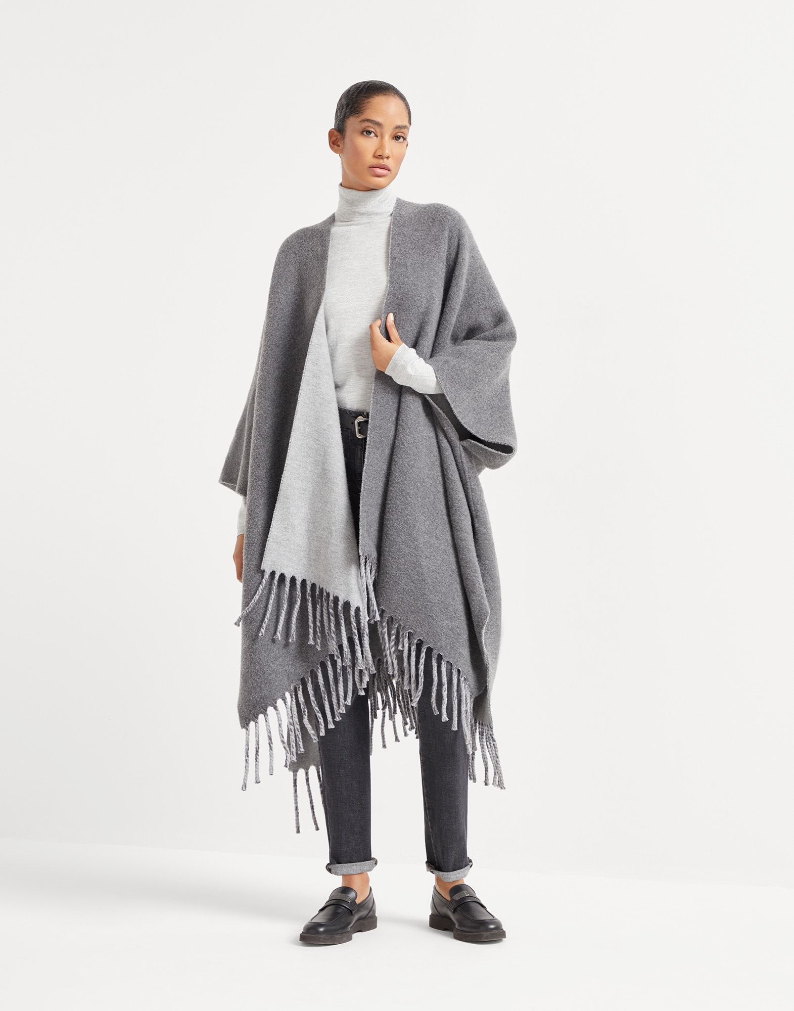 Double knit poncho for Woman in Brown | Brunello Cucinelli Double knit poncho for Woman in Brown | Brunello Cucinelli