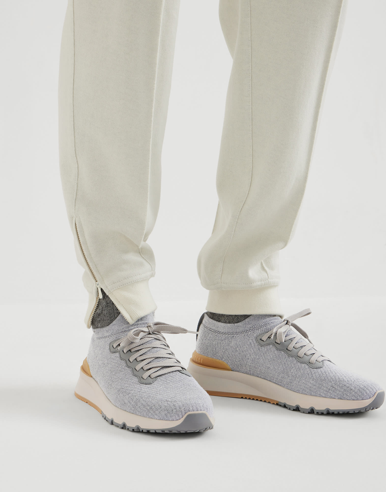 Knit runners for Man in Taupe | Brunello Cucinelli Knit runners for Man in Taupe | Brunello Cucinelli