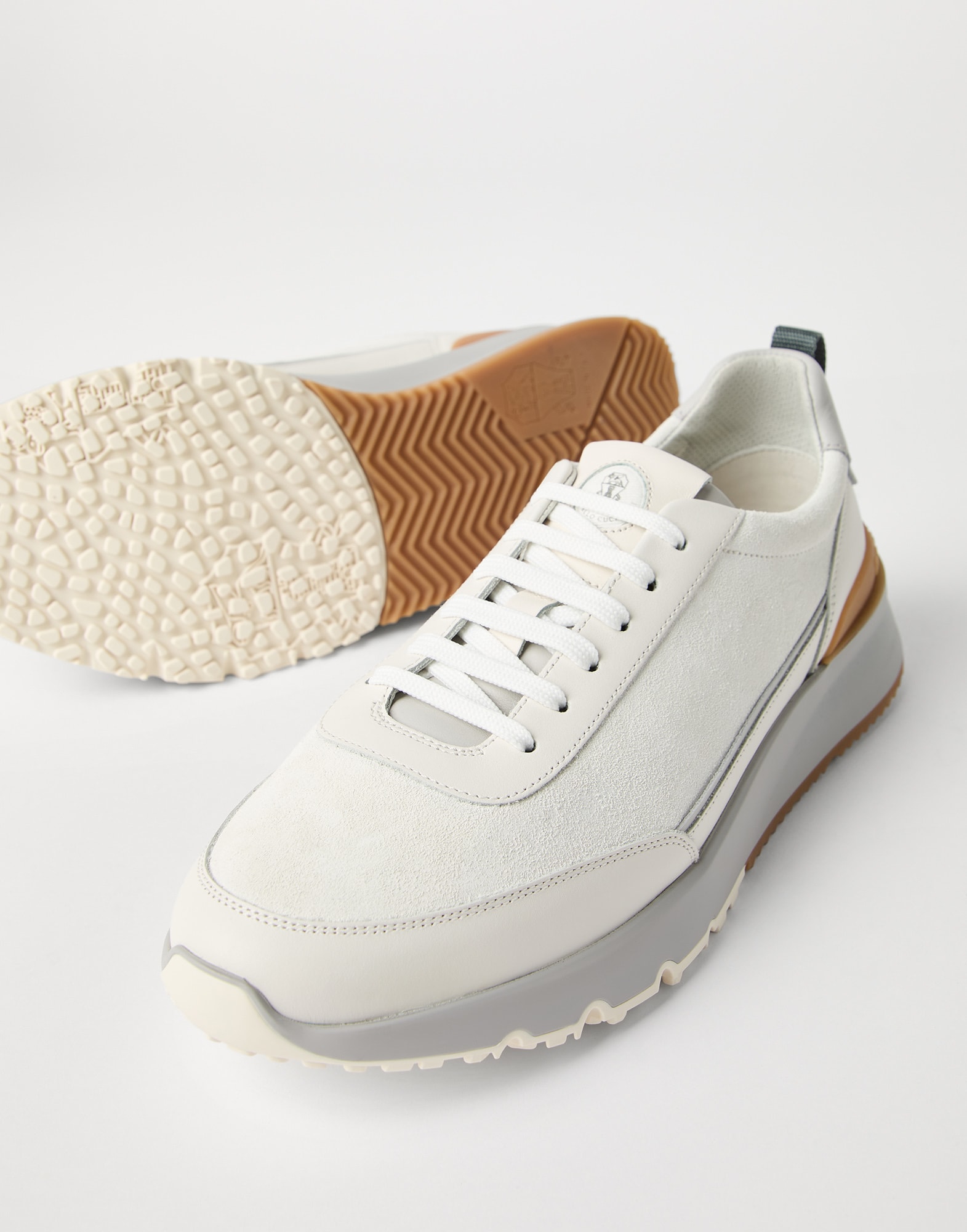 Suede and calfskin runners for Man in Blue | Brunello Cucinelli Suede and calfskin runners for Man in Blue | Brunello Cucinelli