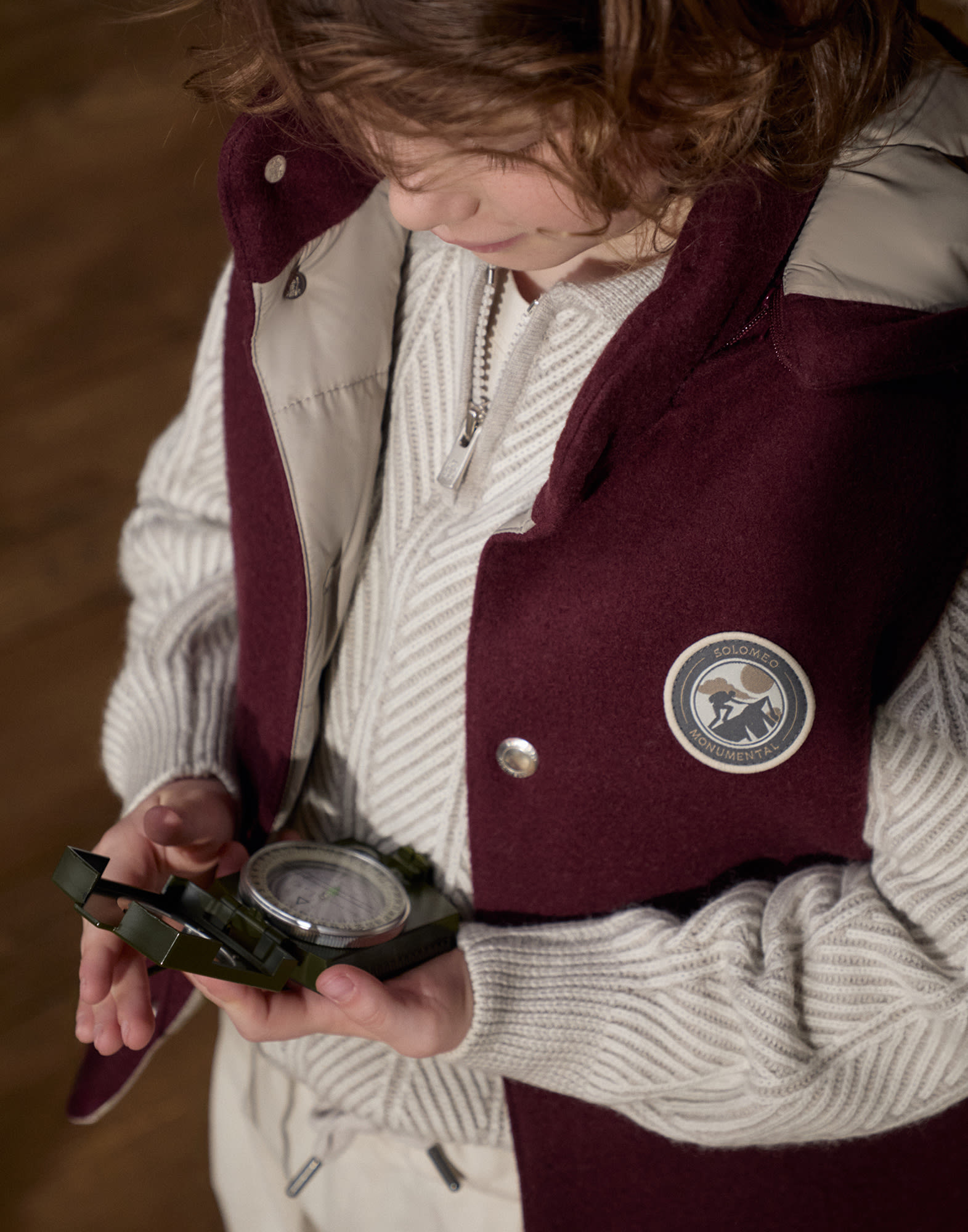 Daunenweste aus Flanell für Jungen in Amarant Brunello Cucinelli