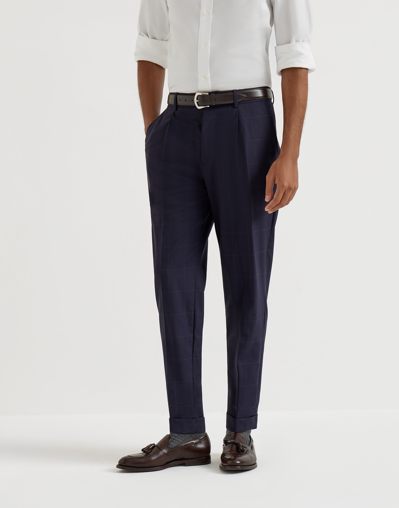 Pantalon en toile de laine vierge Bleu Marine Homme - Brunello Cucinelli