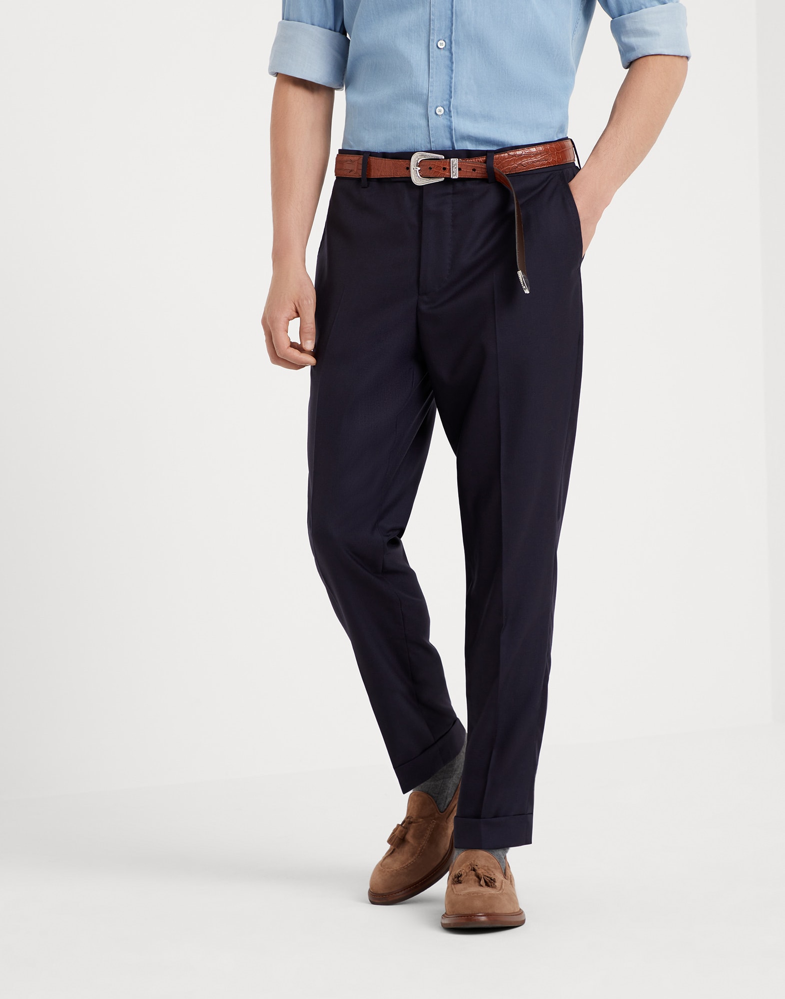 Pantalone formal fit Blu Navy Uomo - Brunello Cucinelli