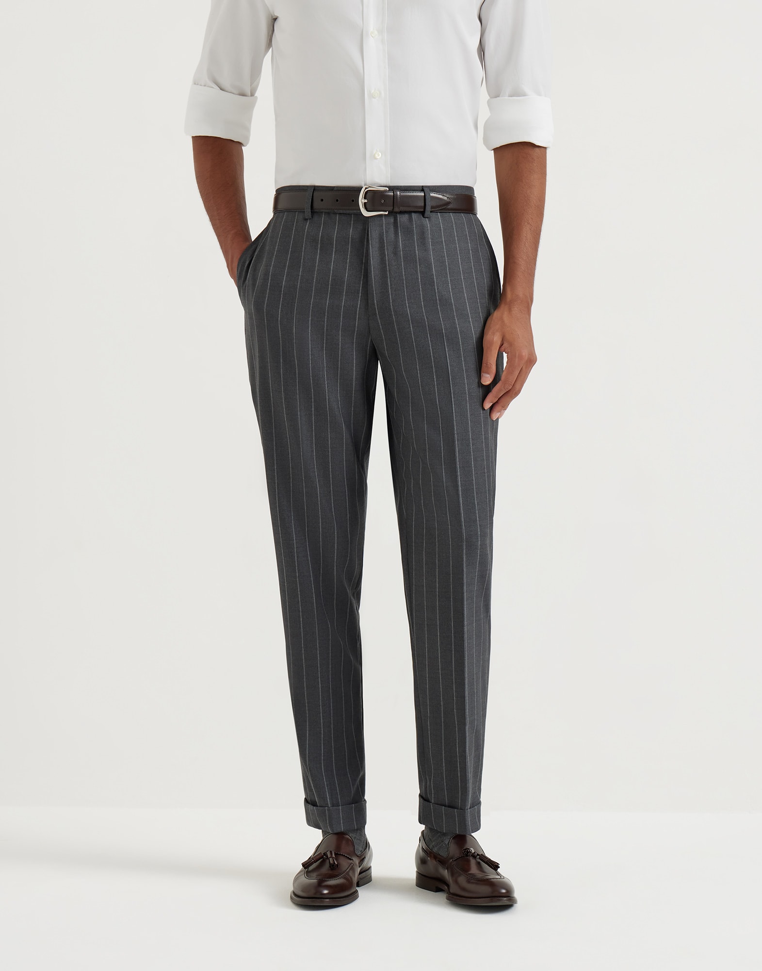 Pantalone gessato largo Grigio Uomo - Brunello Cucinelli