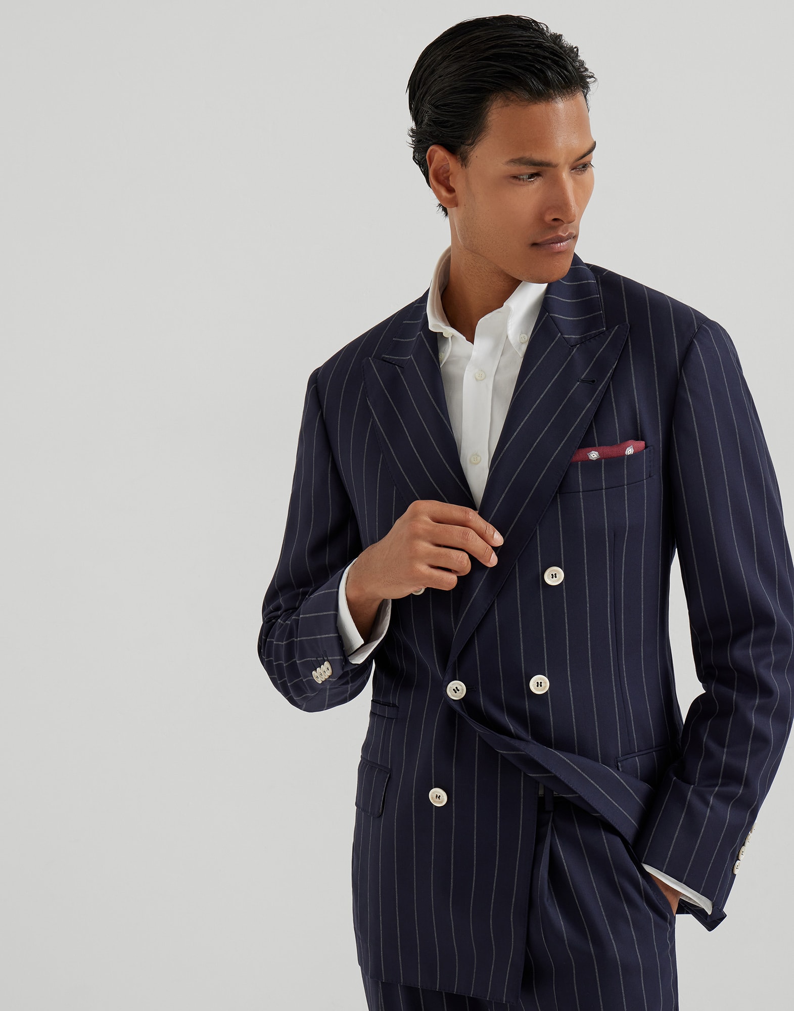 Giacca gessato largo Blu Uomo - Brunello Cucinelli