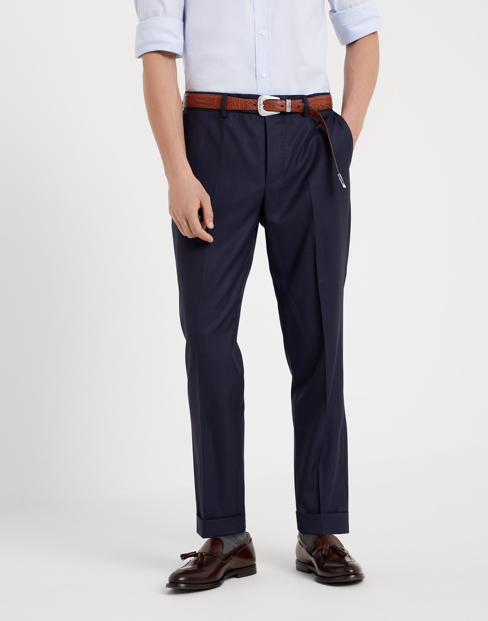 ハウンドトゥース トラウザーズ ネイビーブルー メンズ - Brunello Cucinelli