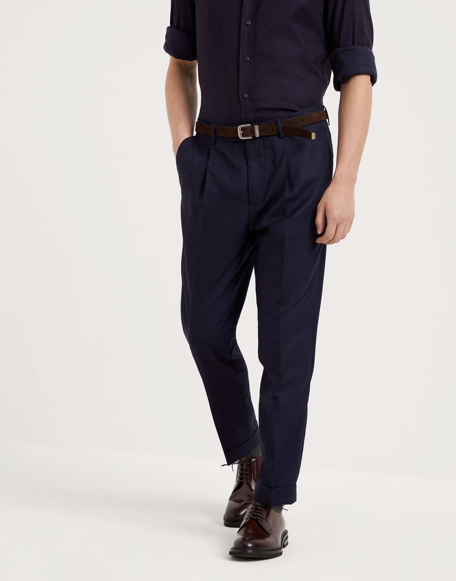 Pantalone in hopsack Blu Uomo - Brunello Cucinelli
