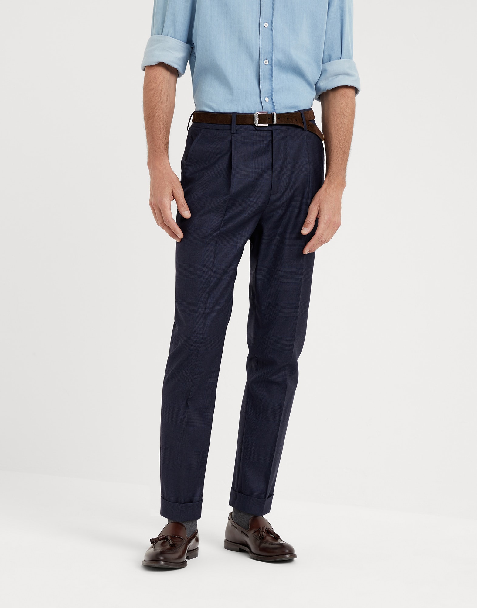 Pantalone Principe di Galles Blu Uomo - Brunello Cucinelli