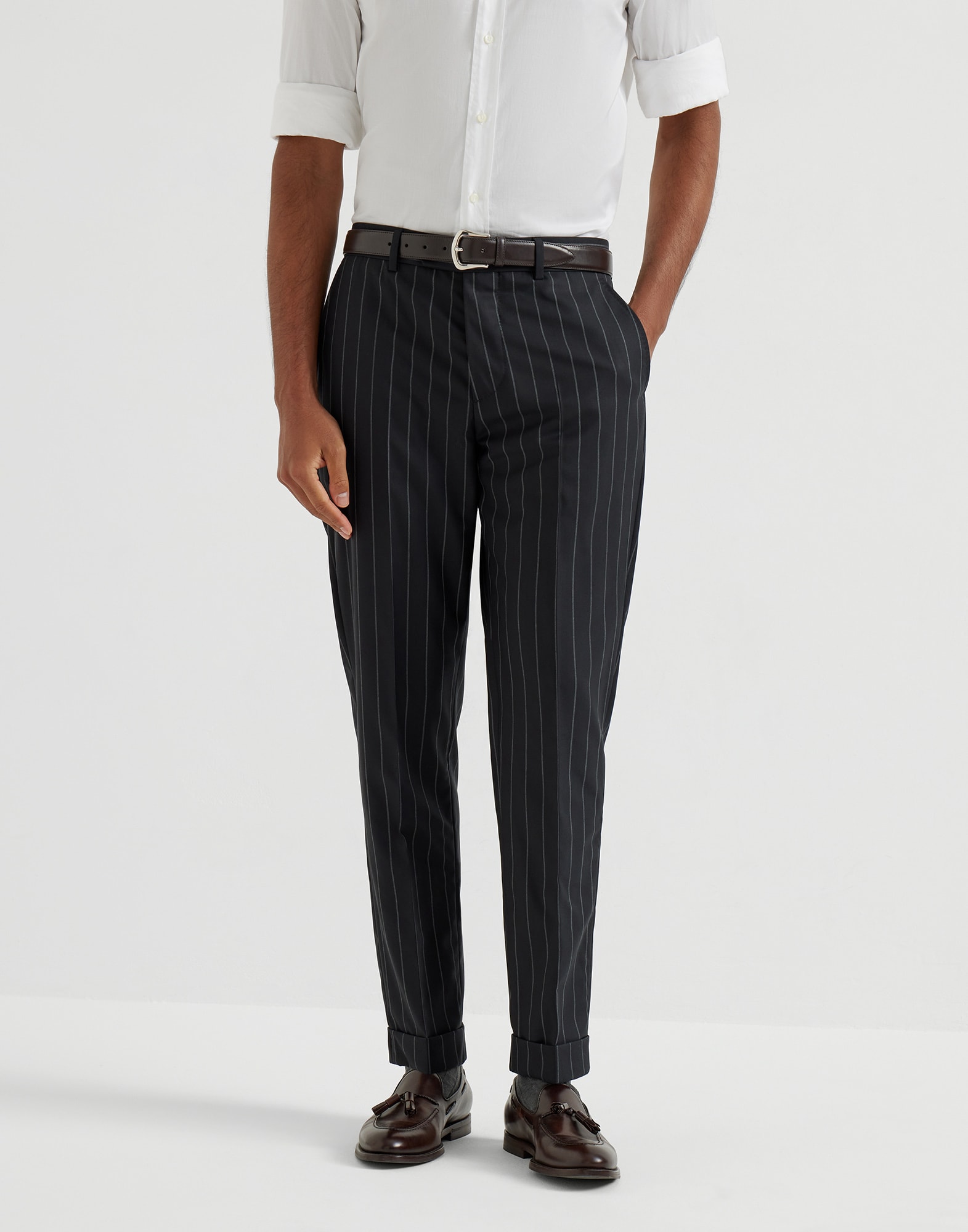 Pantalone gessato largo Antracite Uomo - Brunello Cucinelli
