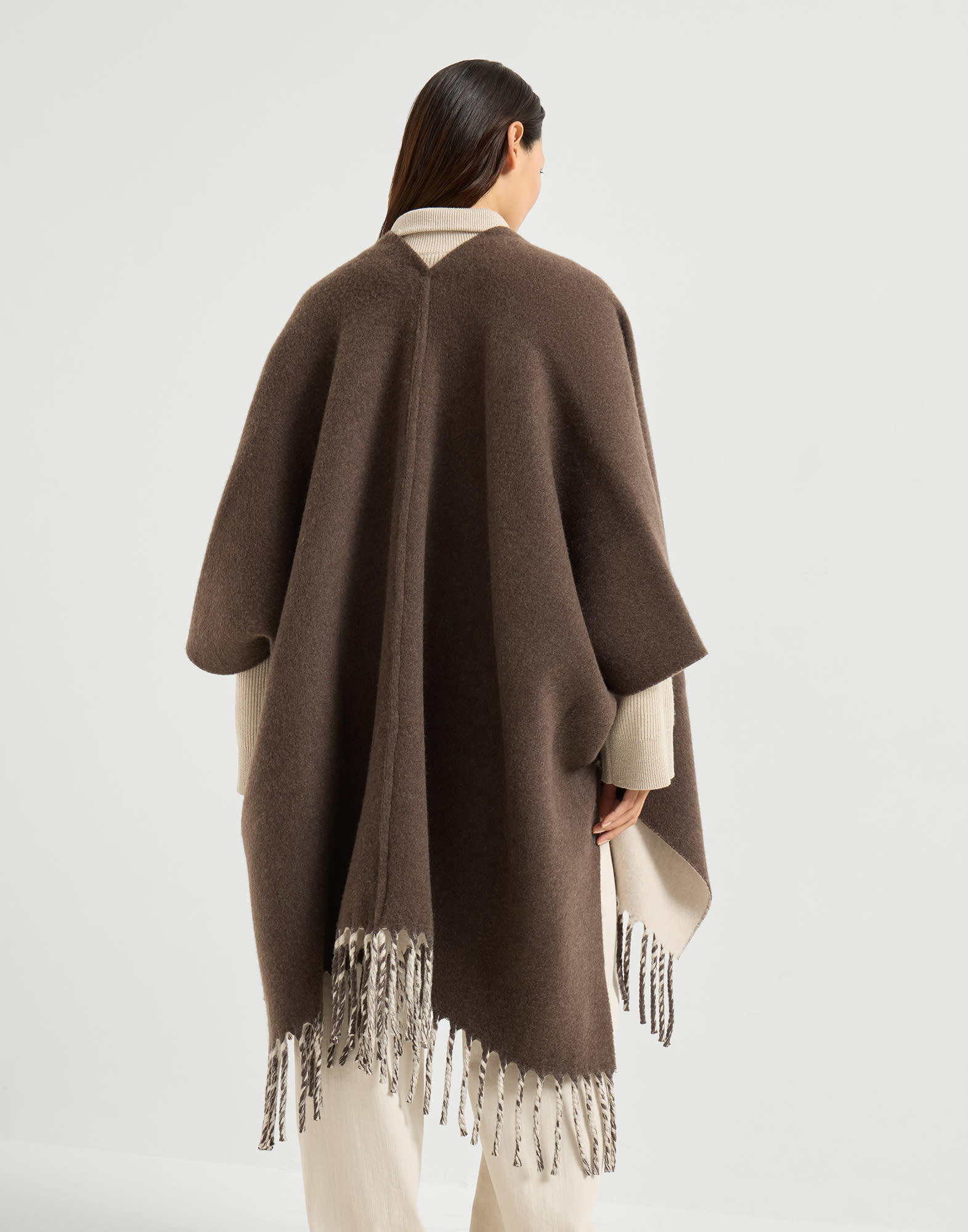 Double knit poncho for Woman in Brown | Brunello Cucinelli Double knit poncho for Woman in Brown | Brunello Cucinelli