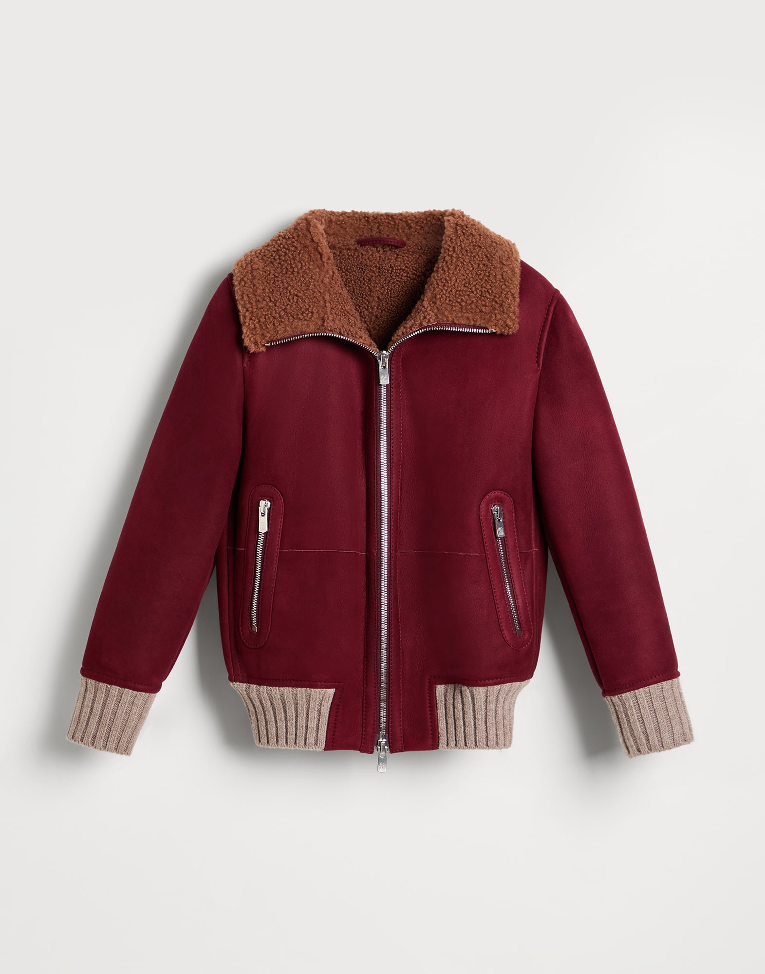 Bomber in shearling Rosso Bambino - Brunello Cucinelli