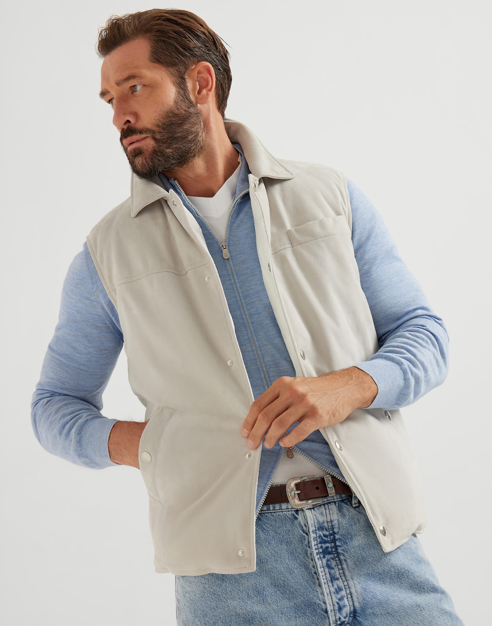 Cardigan con Zip - Vista editoriale - Visualizza a schermo intero
