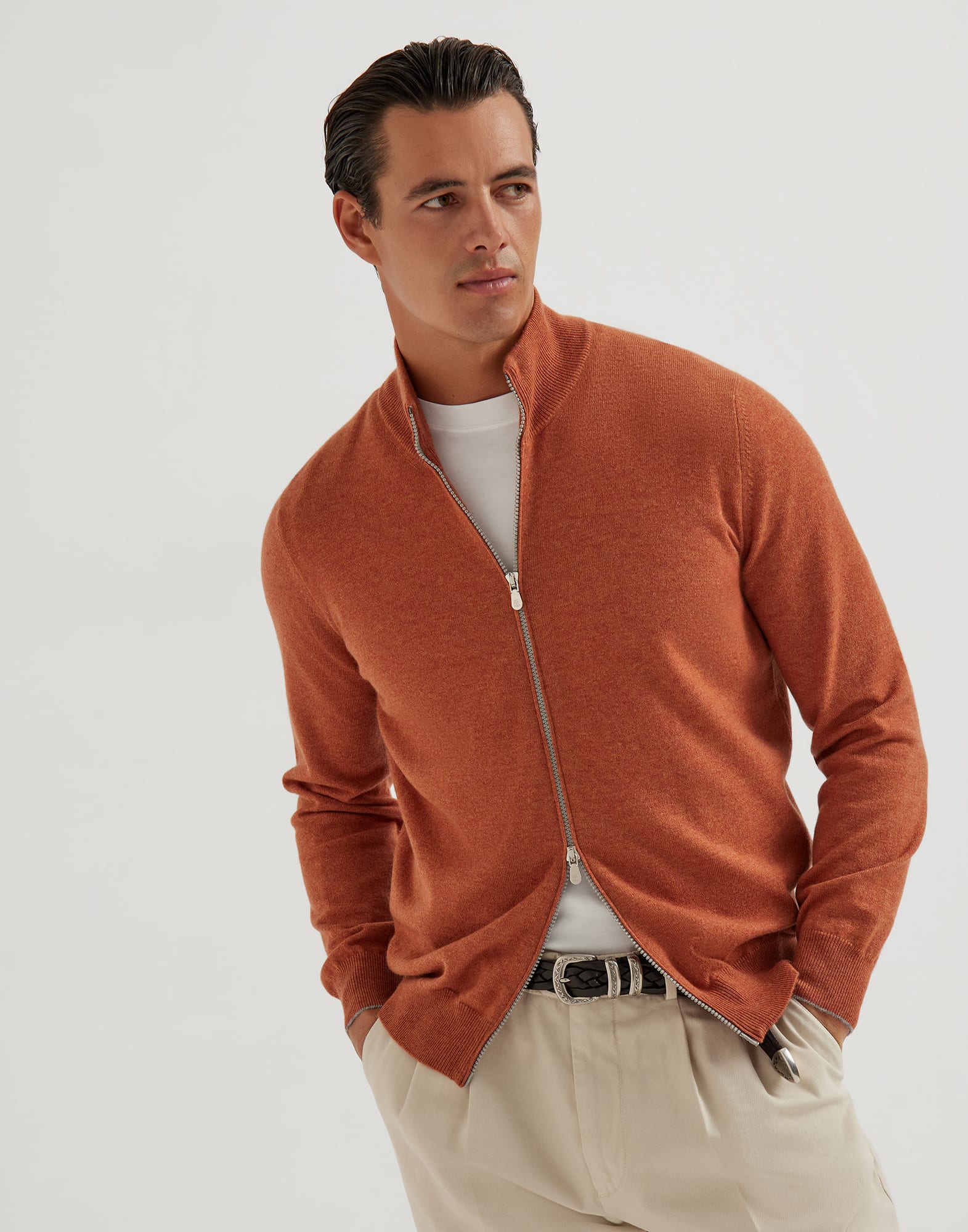 Cardigan con Zip - Vista frontale - Visualizza a schermo intero
