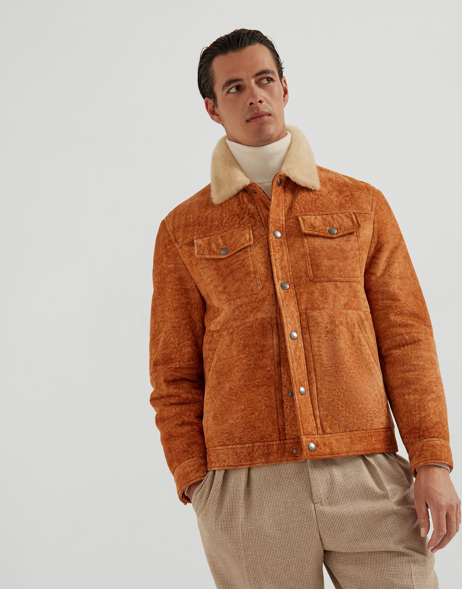 Blouson en peau de mouton Cognac Homme - Brunello Cucinelli