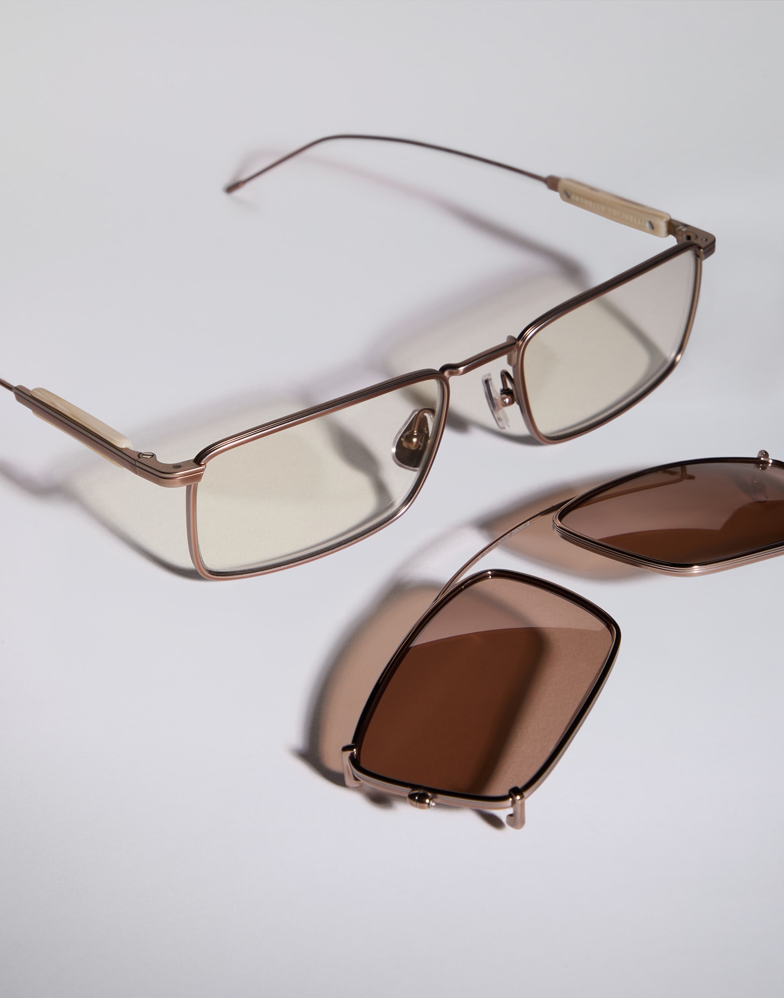 Titanium frame with clip-on in Chocolate | Brunello Cucinelli Titanium frame with clip-on in Chocolate | Brunello Cucinelli