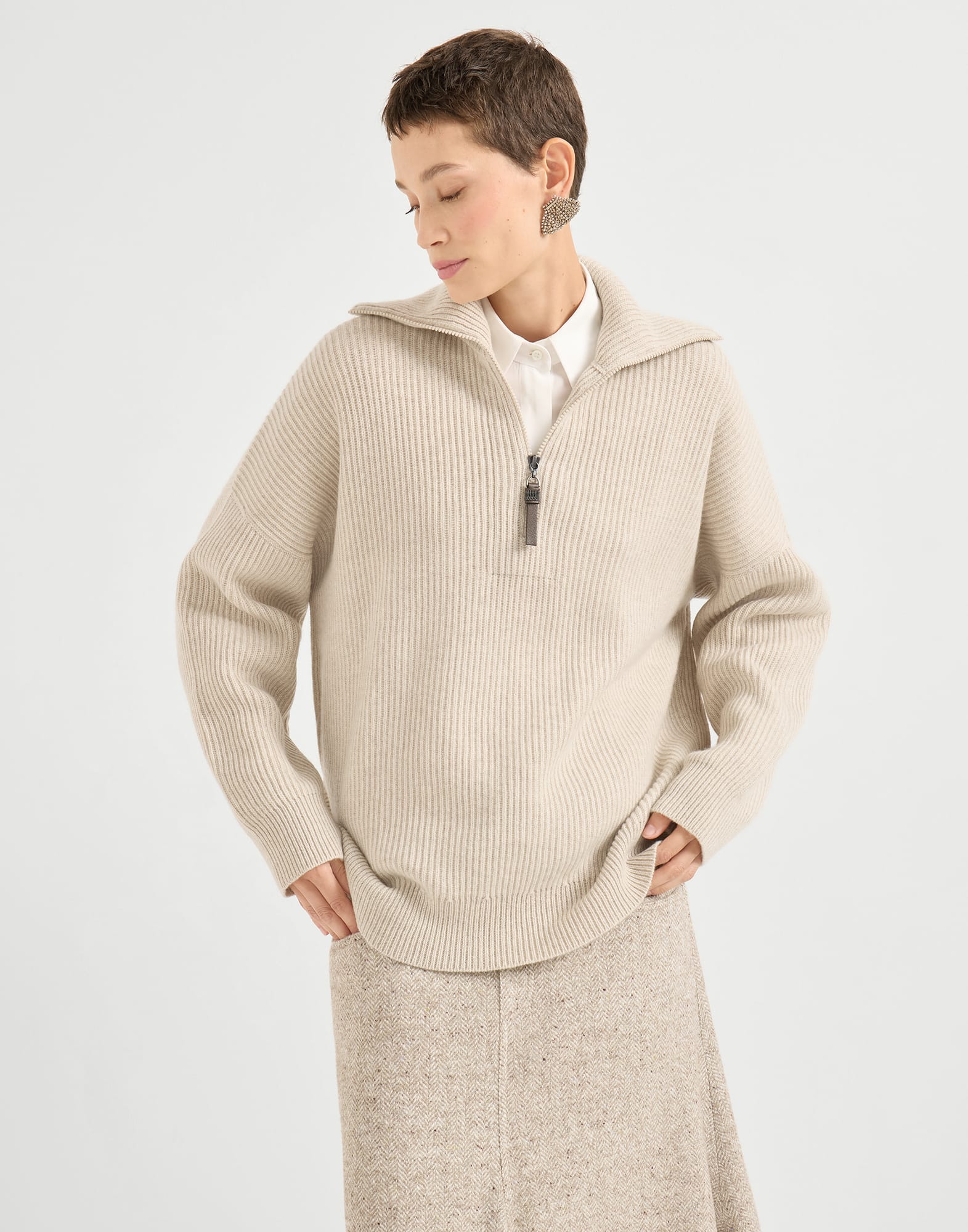 Zip Neck Sweater - Front view - View Full Screen